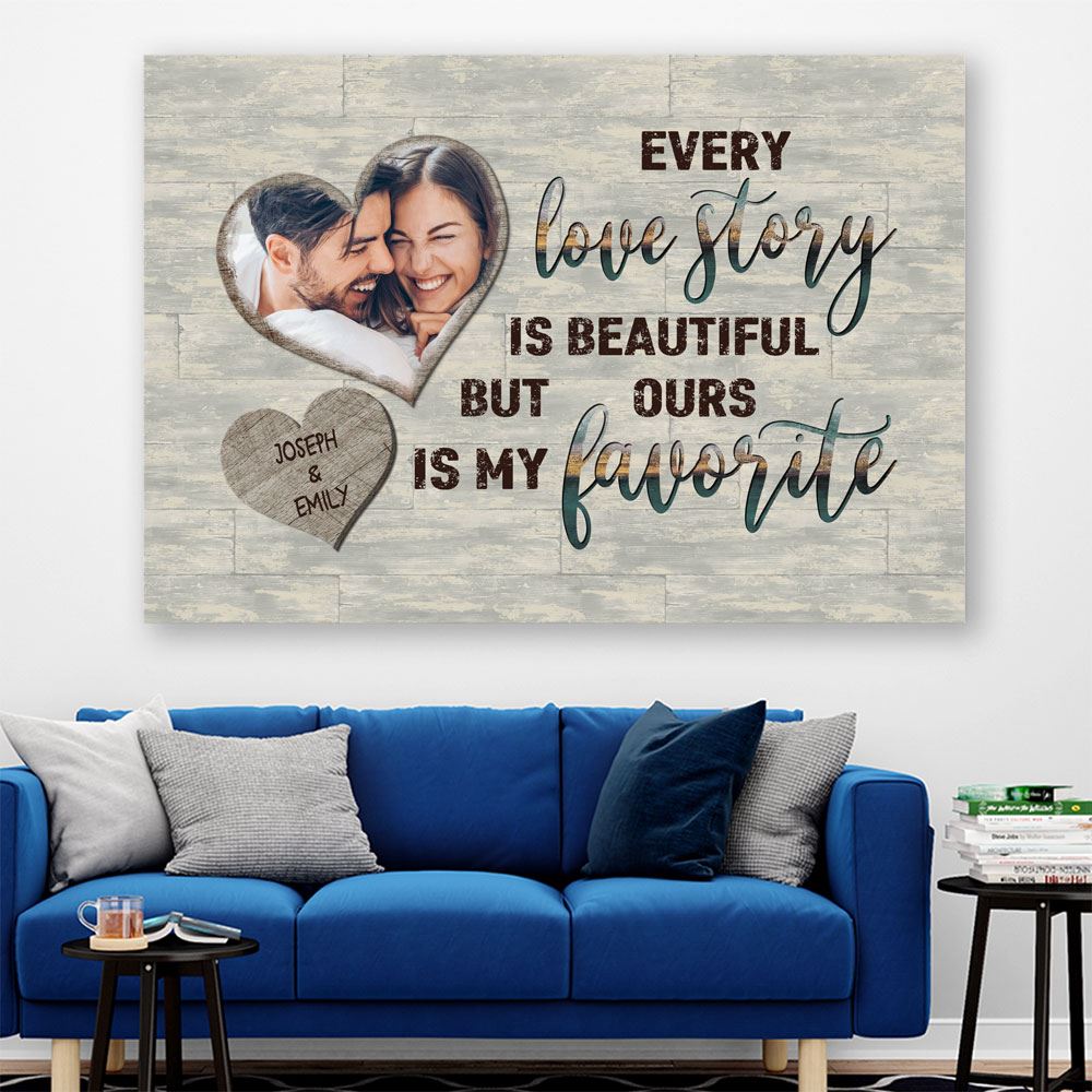 Personalized Image Couples Wall Art Decor Gift For Her For Him Every Love Story Is Beautiful Canvasposter