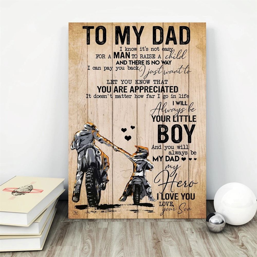 Personalized Motorcycle Fathers Day Canvas Gift From Son Biker Dad Living Room Wall Art