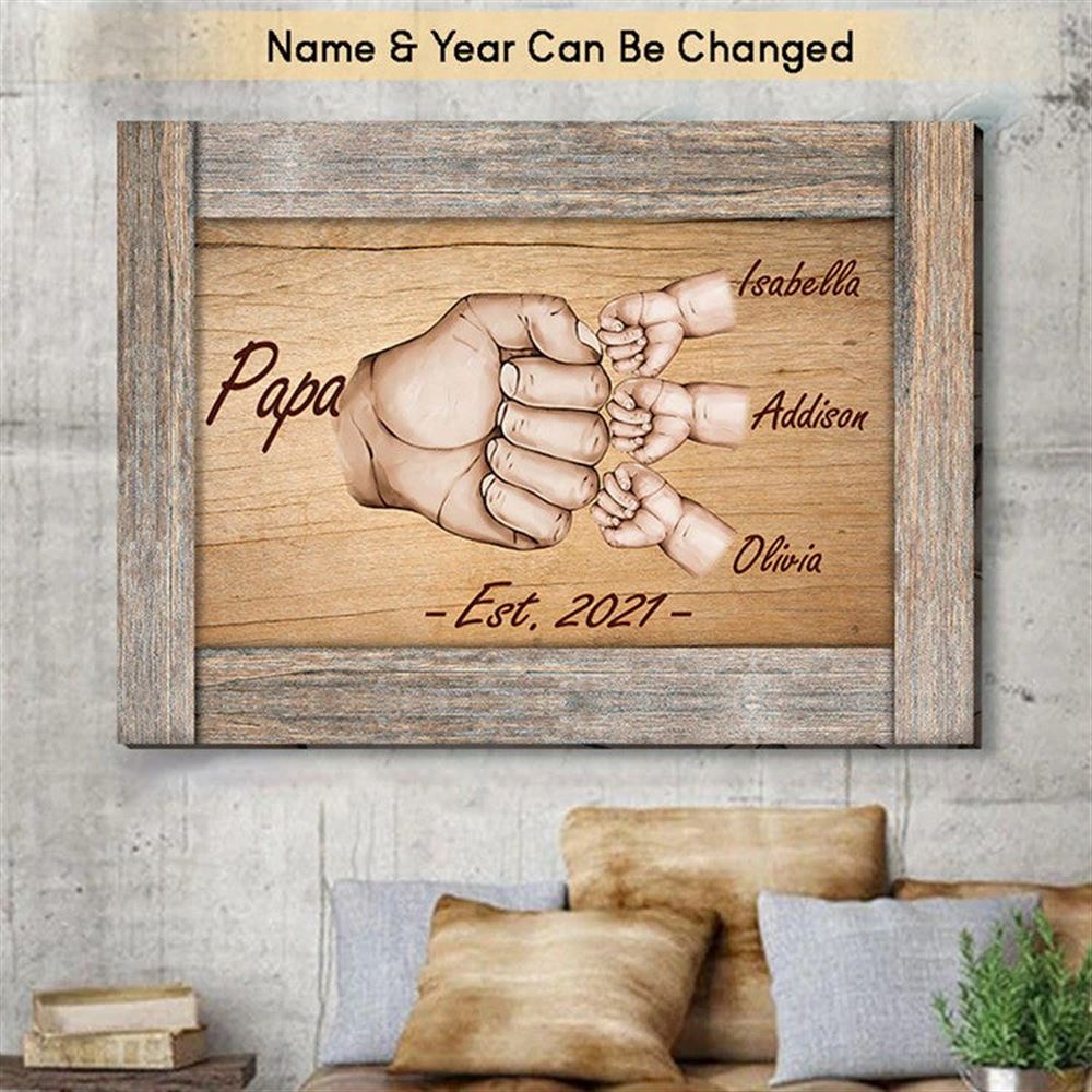 Personalized Papa Est Canvas Grandpa And Grandkids Hand In Hand Wall Art For Fathers Day