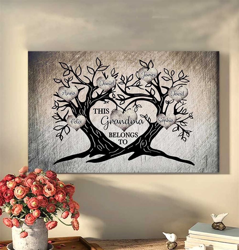 Personalized This Grandma Belongs To With Grandkids Tree Heart Wall Art