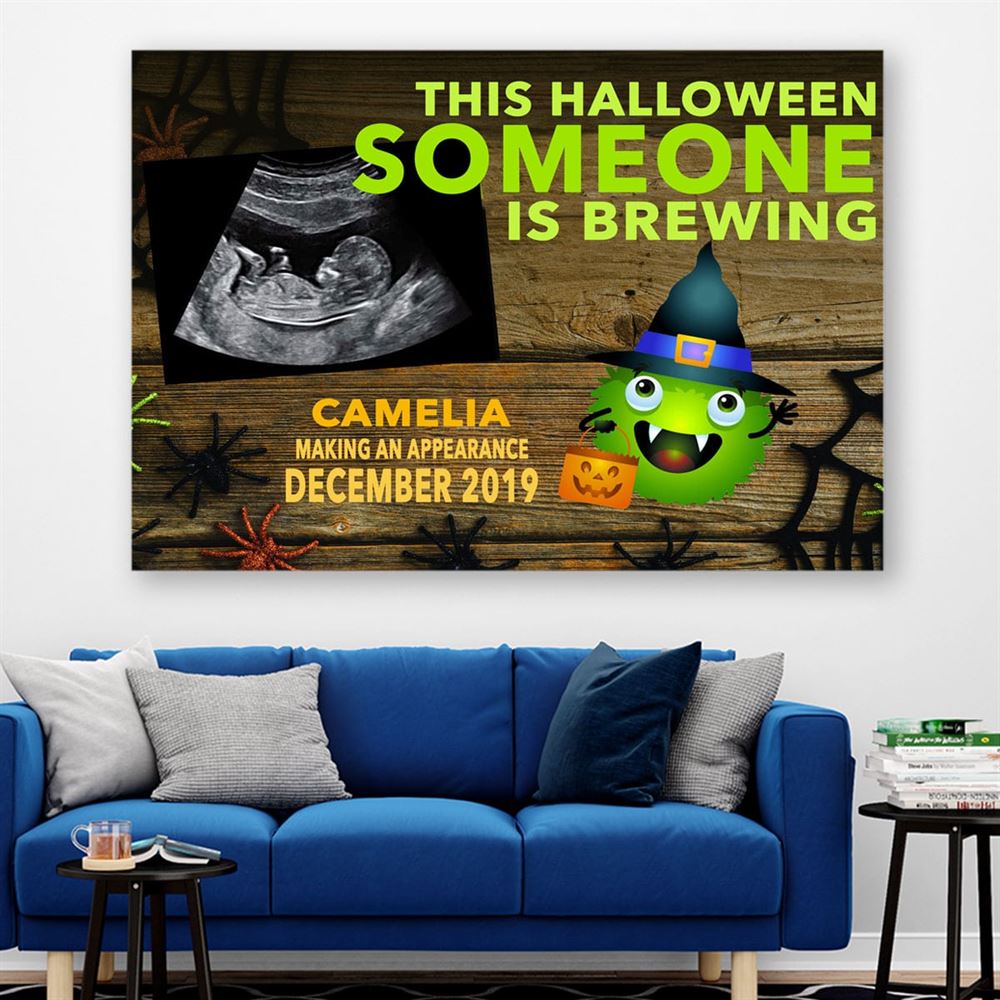 Personalized This Halloween Someone Is Brewing Canvasposter Custom Halloween Pregnancy Announcement Gift With Sonogram