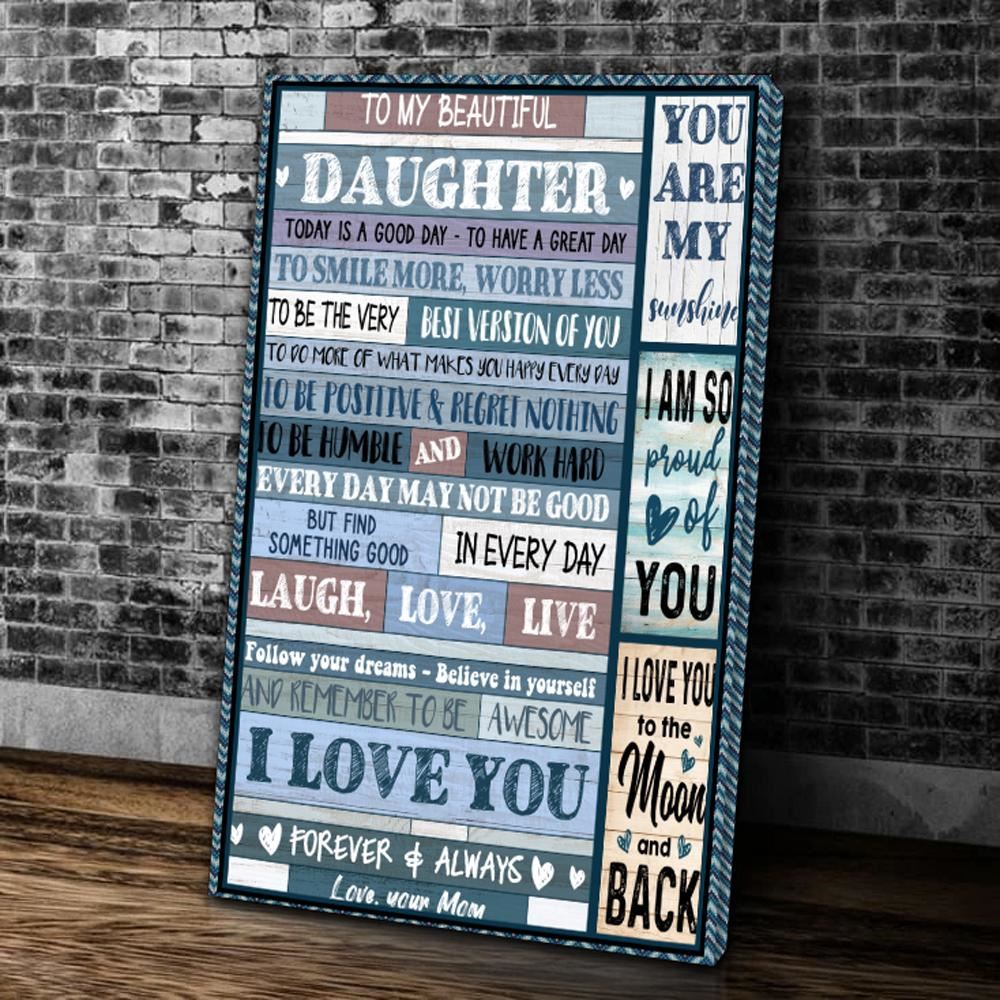 Personalized To My Beautiful Daughter To Smile More Worry Less Gift For Daughter Canvas