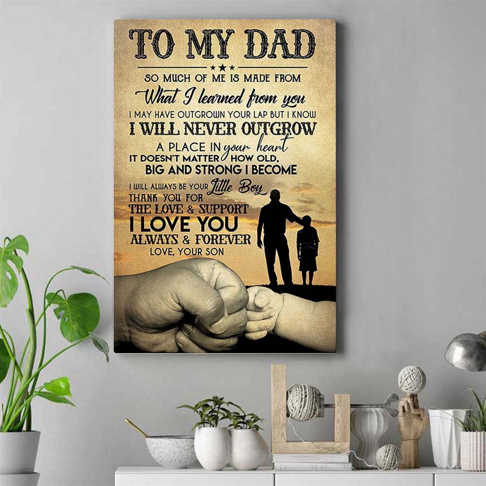 Personalized To My Dad Canvas Hand Punch From Son Canvas For Fathers Day Birthday Home Decor Wall A