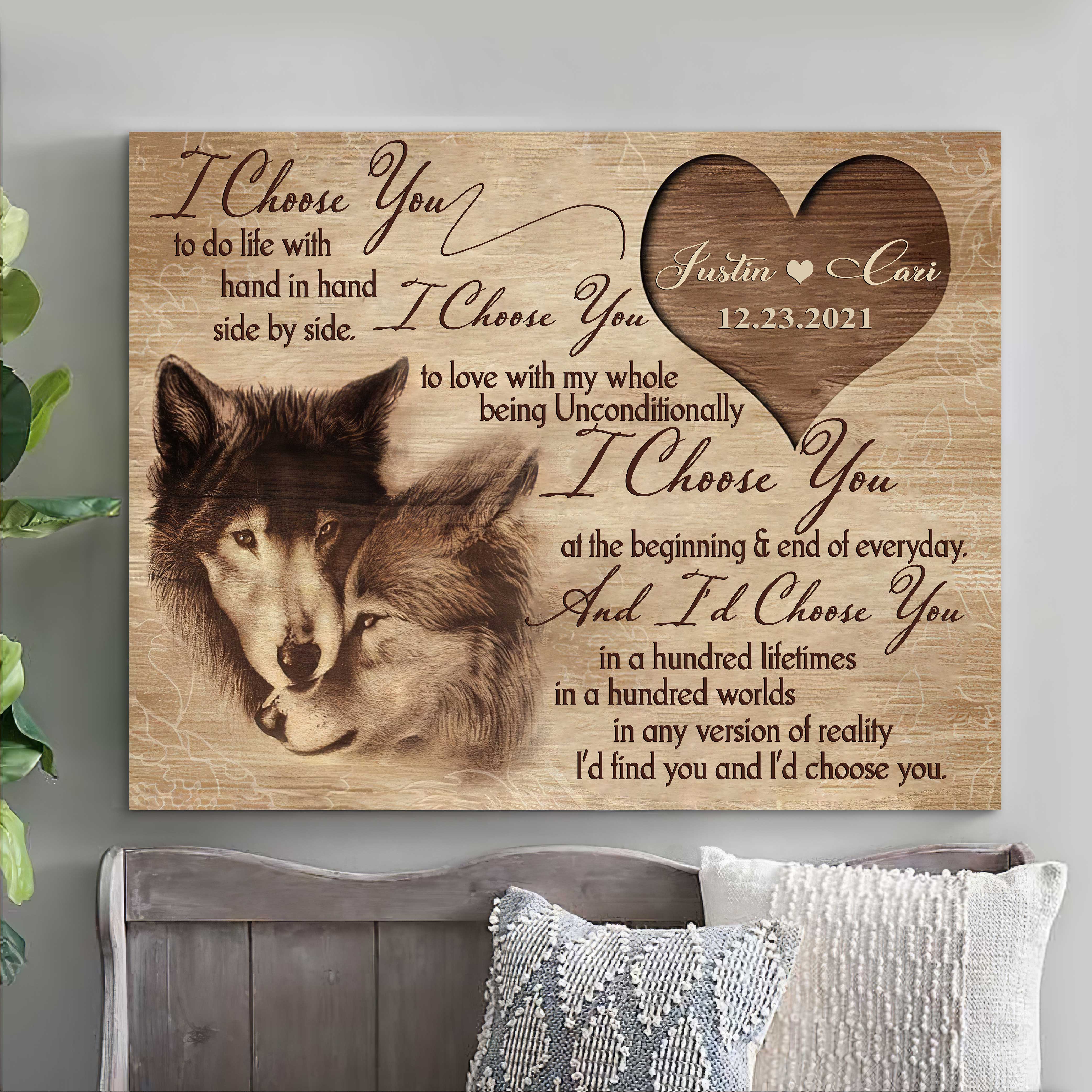 Personalized Wolf Couple Wall Art I Choose You To Do Life Canvas Wall Art For Husband Boyfriend