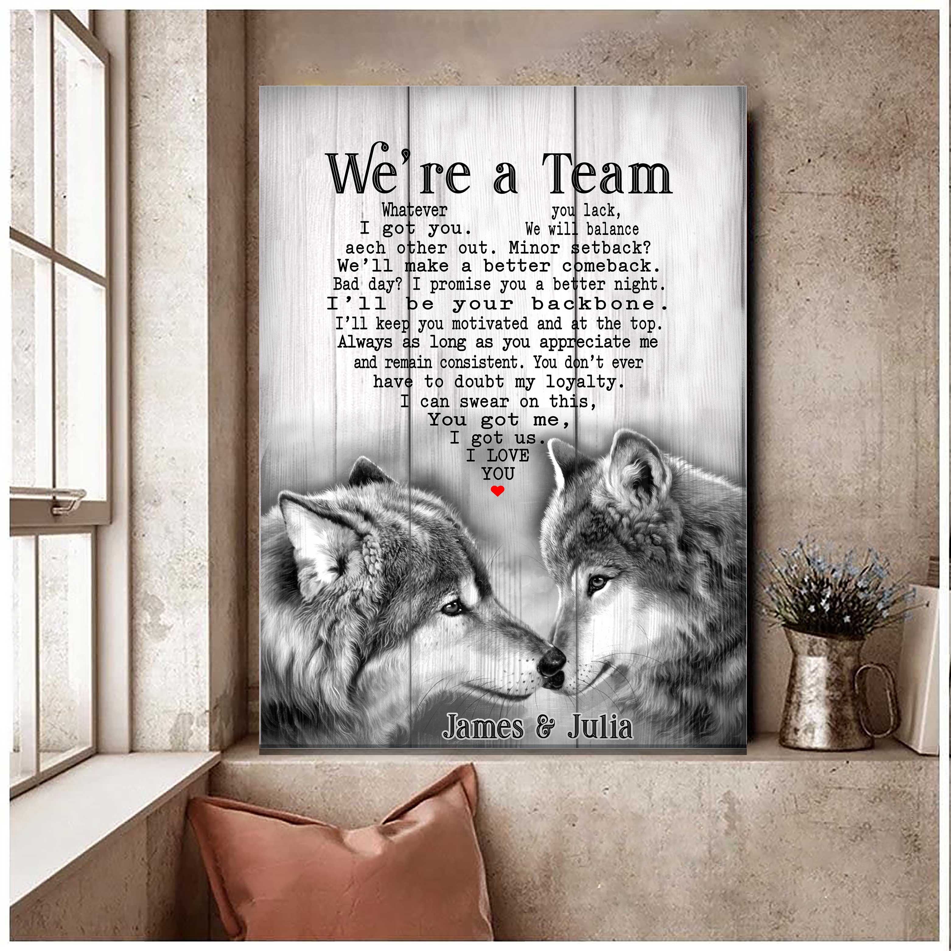 Personalized Wolf Couple Wall Art Were A Team Canvas Wall Art