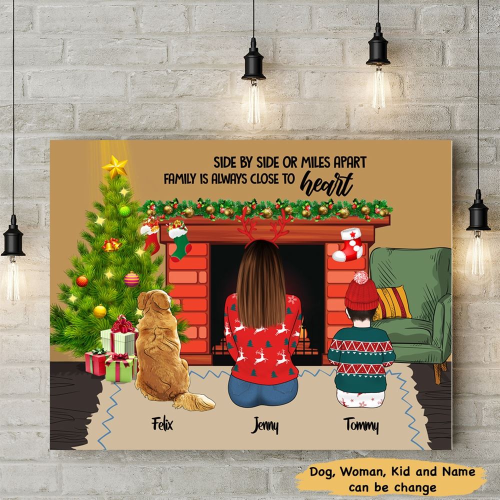 Personalized Woman And Kid With Dogs Gift For Christmas Canvas Poster