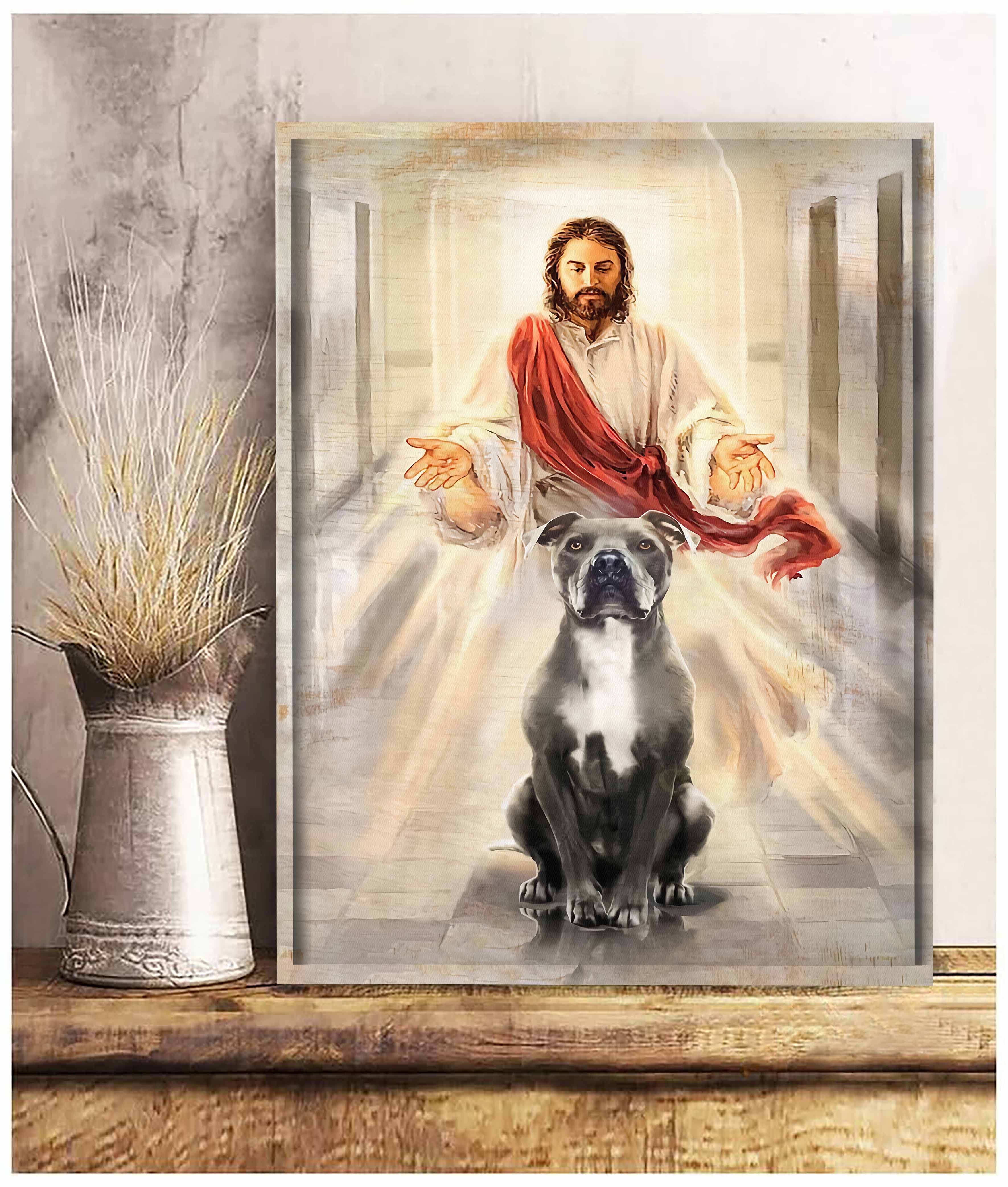 Pit Bull And God Wall Art Canvas