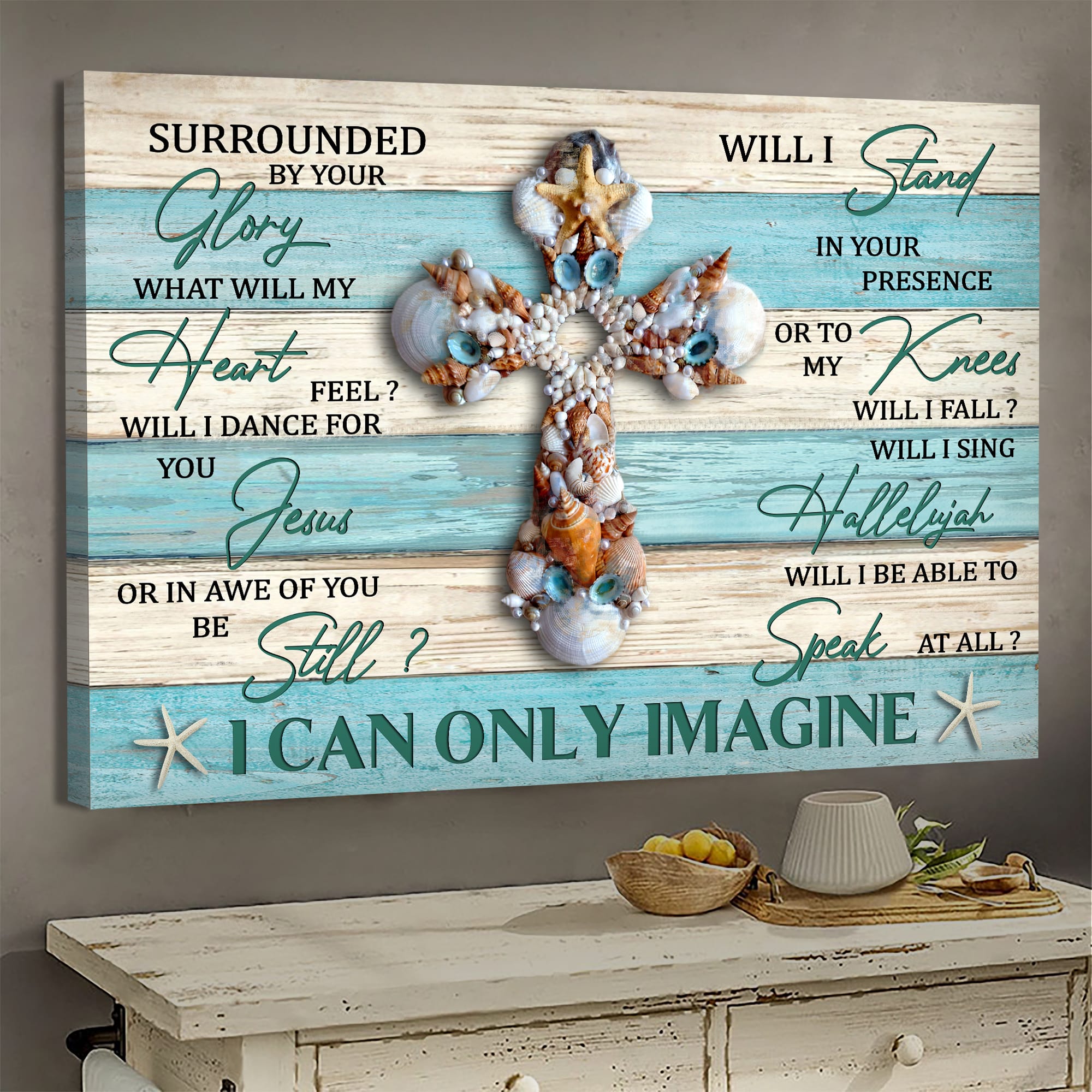 Seashell Cross - I Can Only Imagine - Jesus Landscape Canvas Print - Wall Art