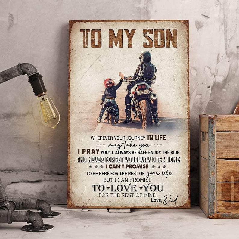 Son Canvas Gift For Son To My Son Whenever Your Journey In Life May Take You Motorbike Vintage Canva