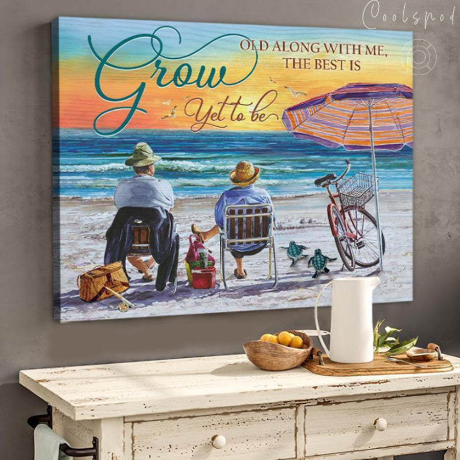 Stunning Gift - Canvas Wall Art Print - Beach- Turtle - Grow Along With Me The Best Is Yet To Be