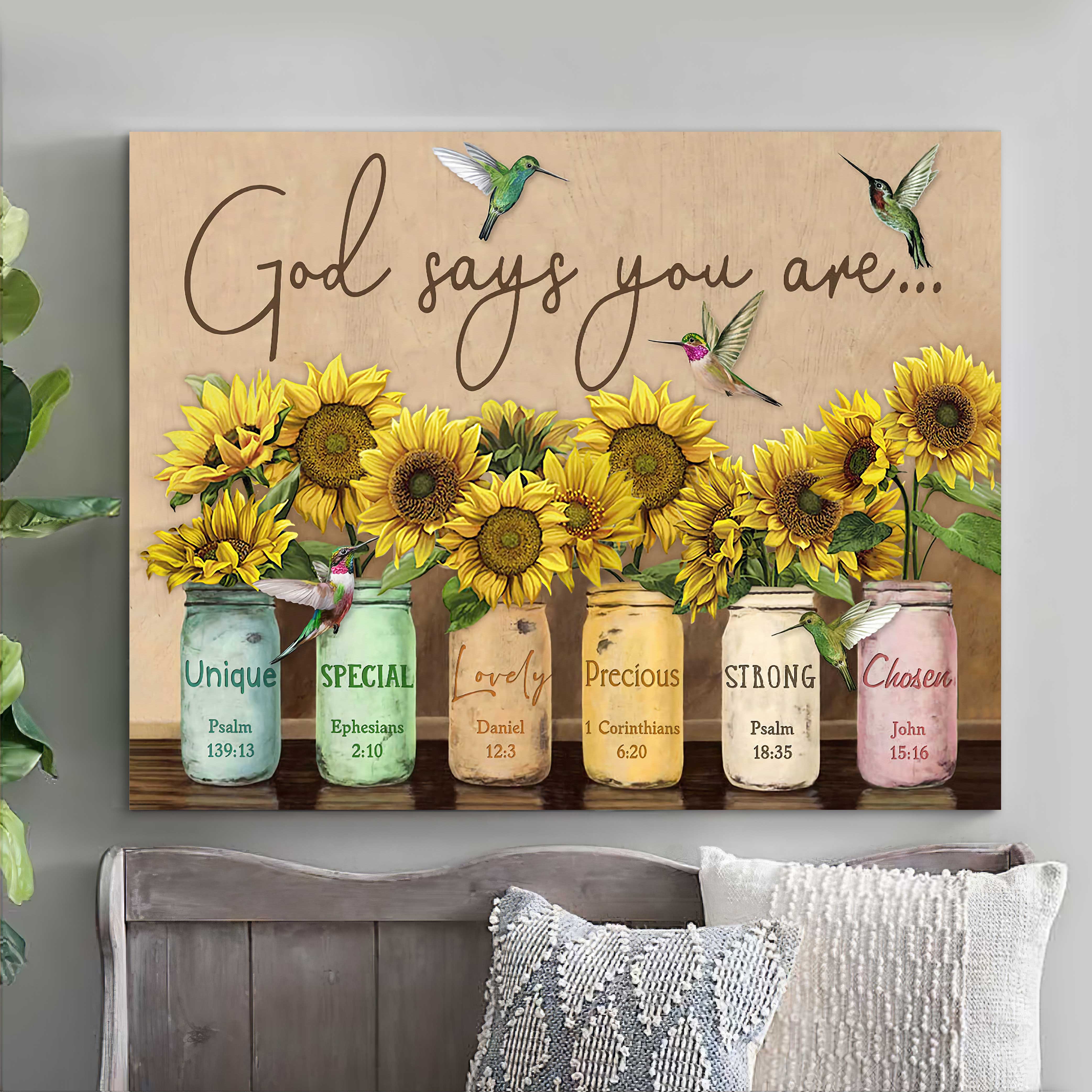 Sunflower And Hummingbird God Says You Are Canvas Wall Art Decor