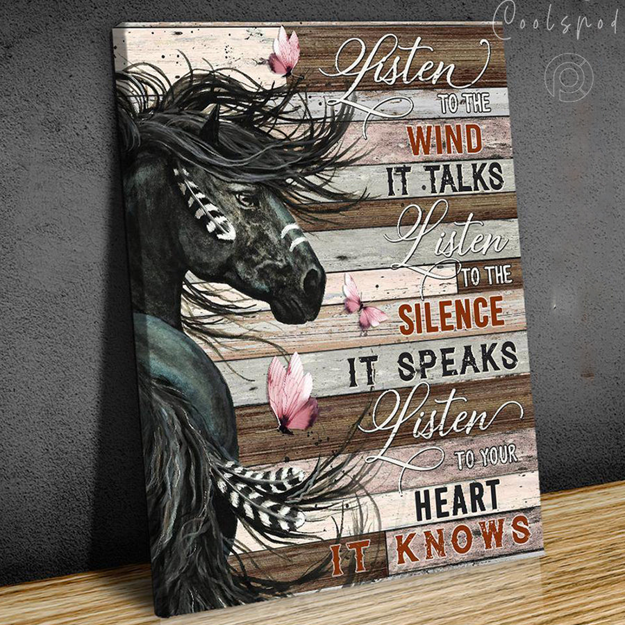 T Black Horse Butterfly Canvas Listen To Your Heart Wall Art