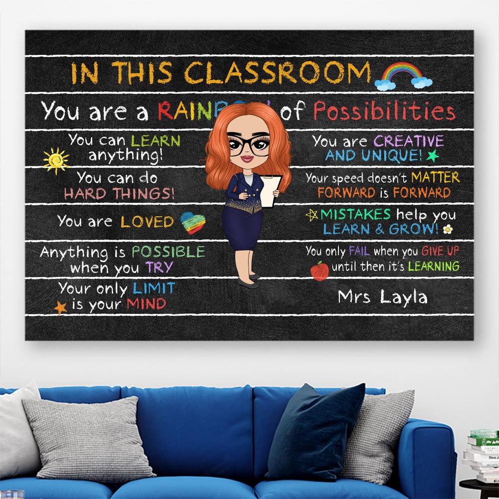 Teacher You Are A Rainbow Of Possibilities Personalized Back To School Poster Canvas Print Gift For Teacher