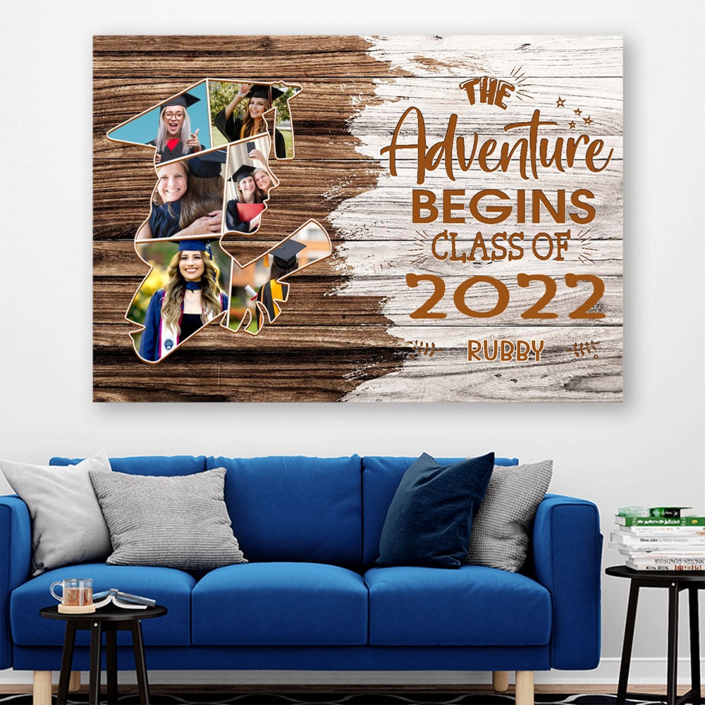 The Adventure Begins Upload Photo Canvasposter Graduation Gift