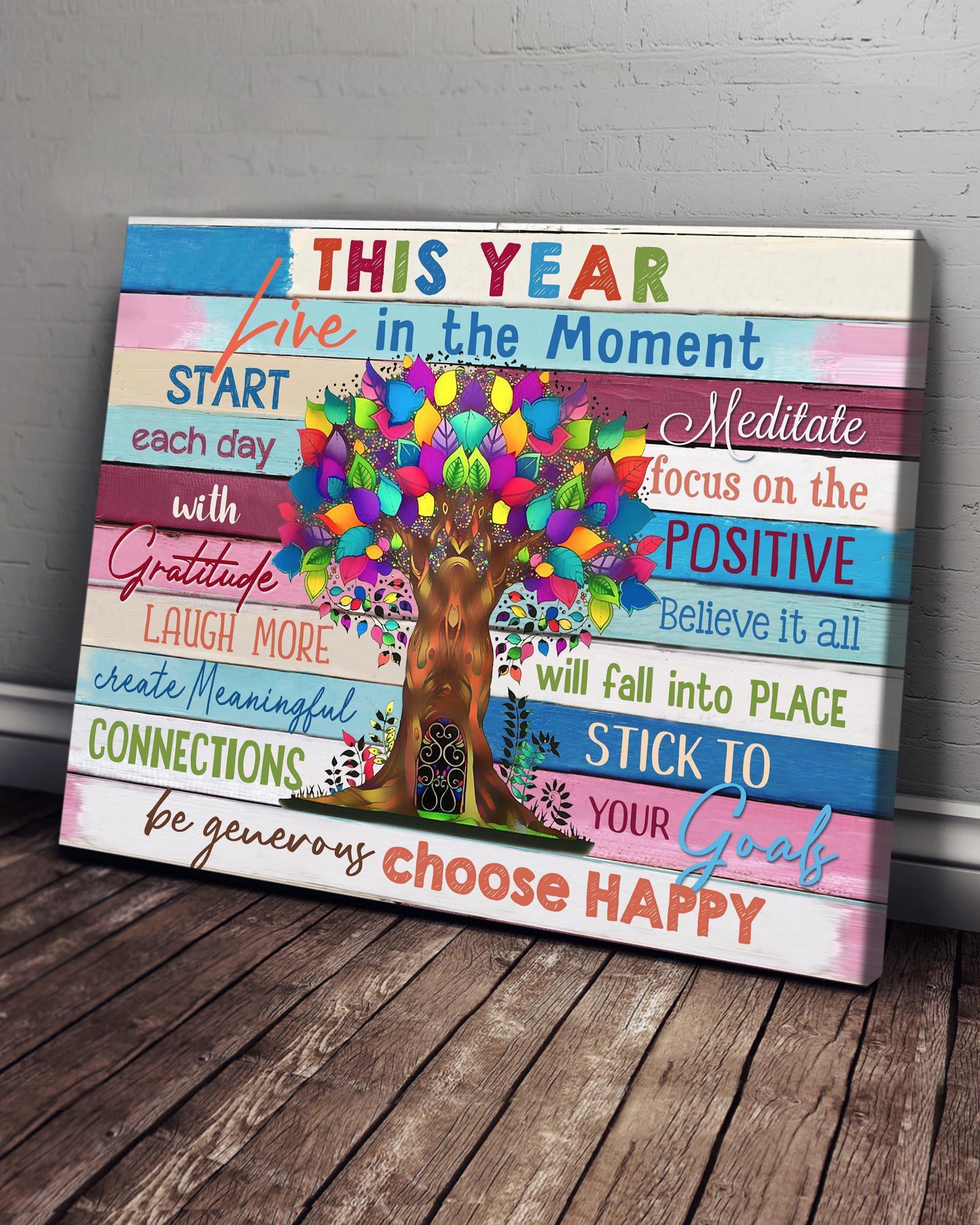 The Blessing Tree Decor Wall Art Canvas - This Year Choose Happy Motivational Quote