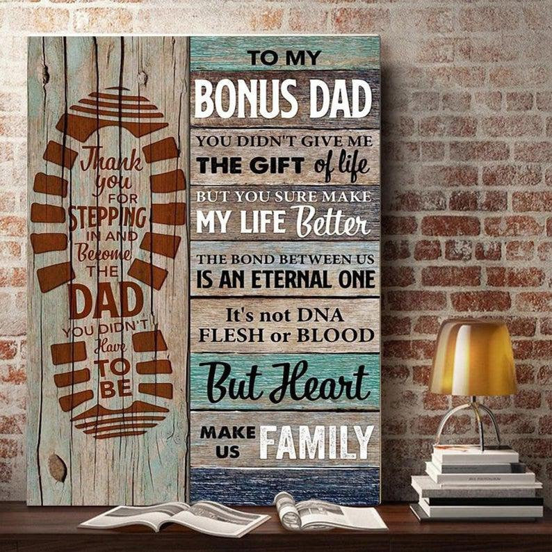 To My Bonus Dad Canvas Gift From Daughter And Son Thank You For Stepping In And Become The Dad Canva