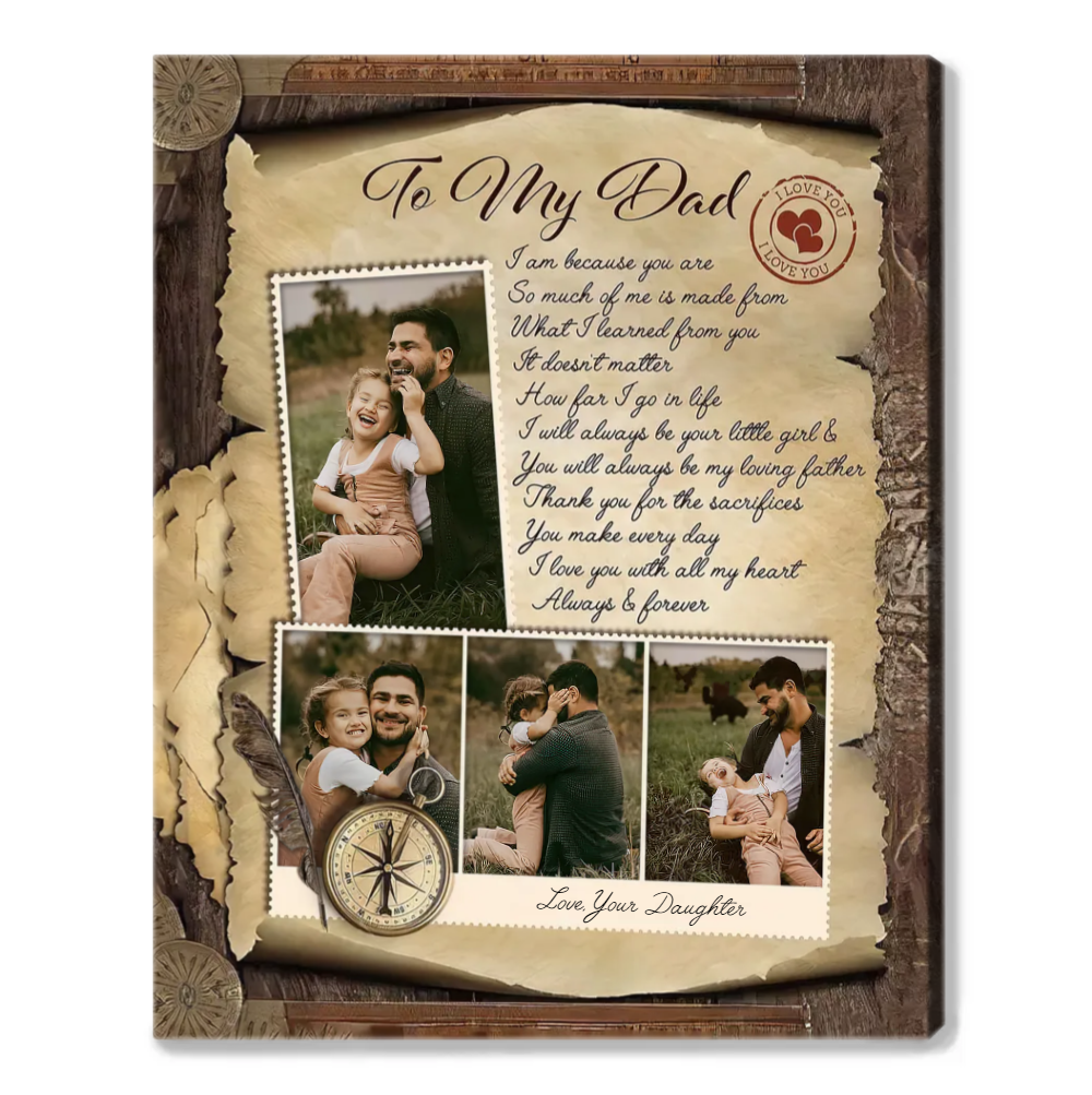 To My Dad Canvas Gift For Dad From Daughter To My Dad Family Photo Collage Fathers Day Gift From Da