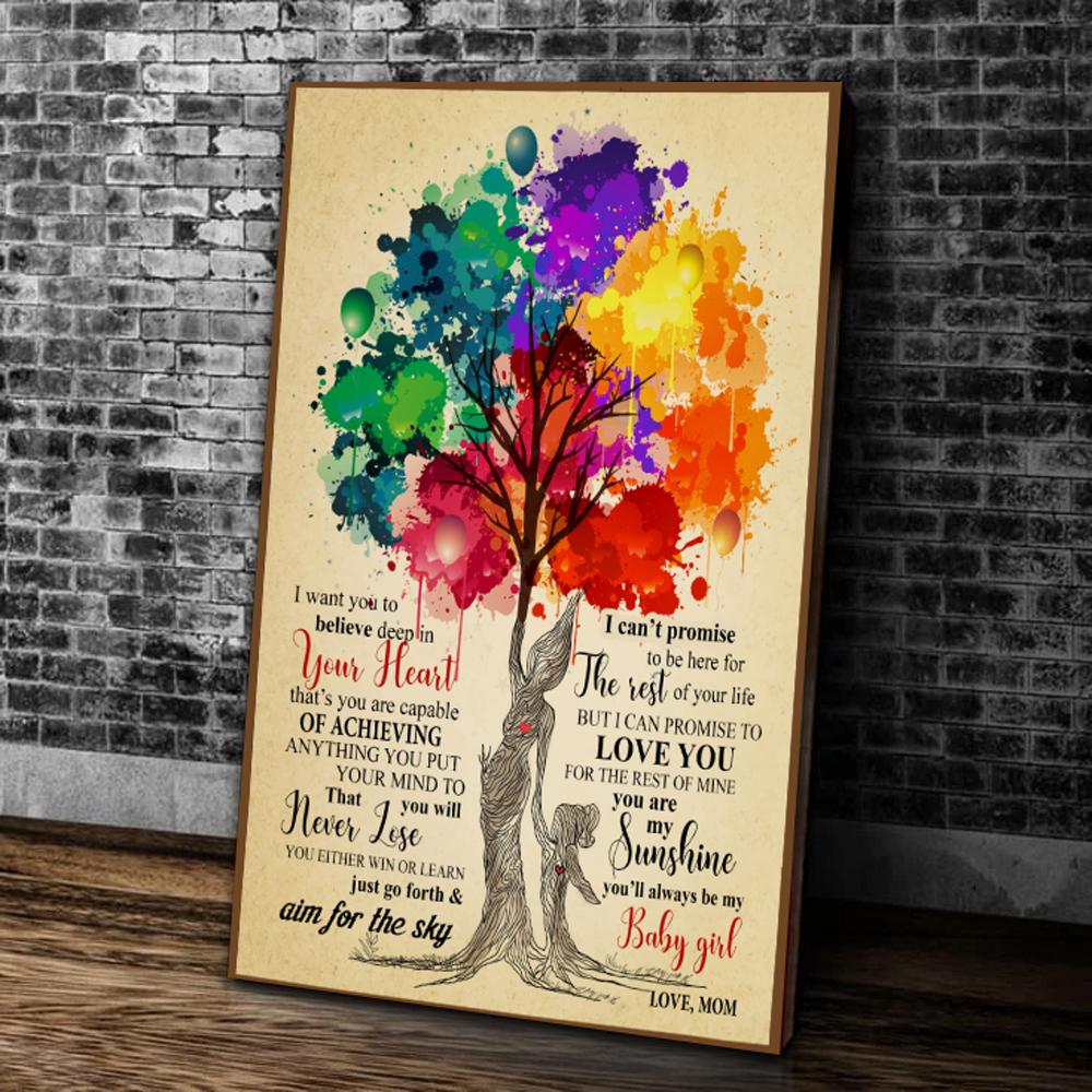 To My Daughter Baby Girl And Mom Colorful Tree You Are My Sunshine Gift For Daughter Canvas