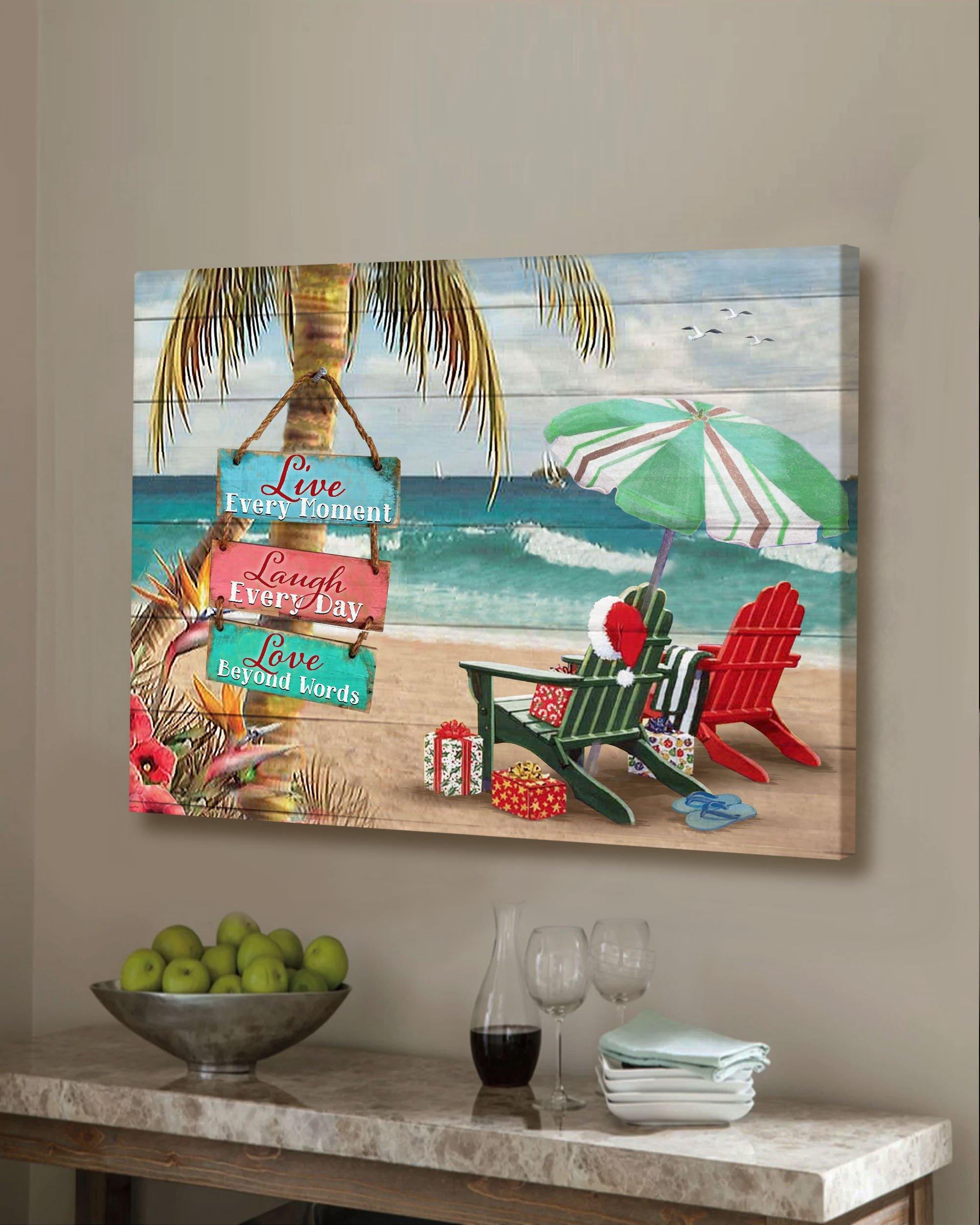 Top 10 Christmas Gift Wall Art Canvas - Live Every Moment Laugh Every Day Beach Shore