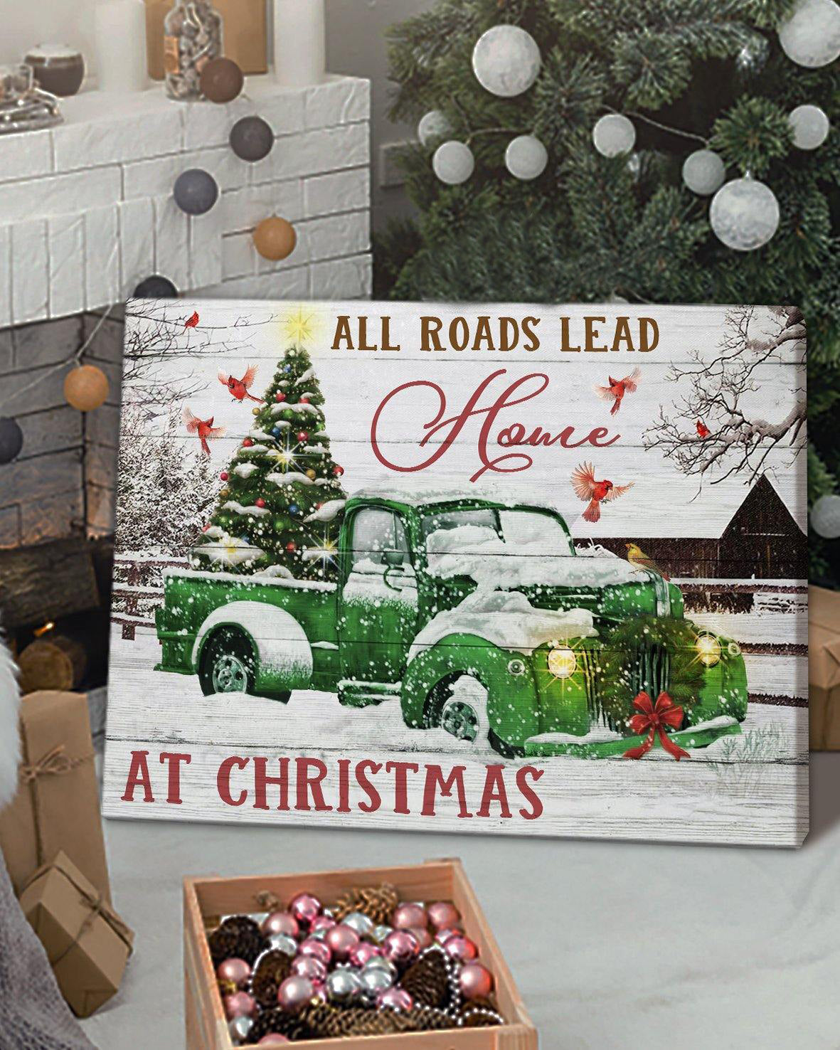 Top 10 Christmas Gift Wall Canvas Art - All Heart Come Home Green Truck