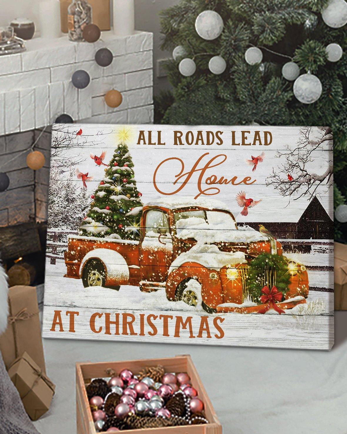 Top 10 Christmas Gift Wall Canvas Art - All Heart Come Home Orange Truck