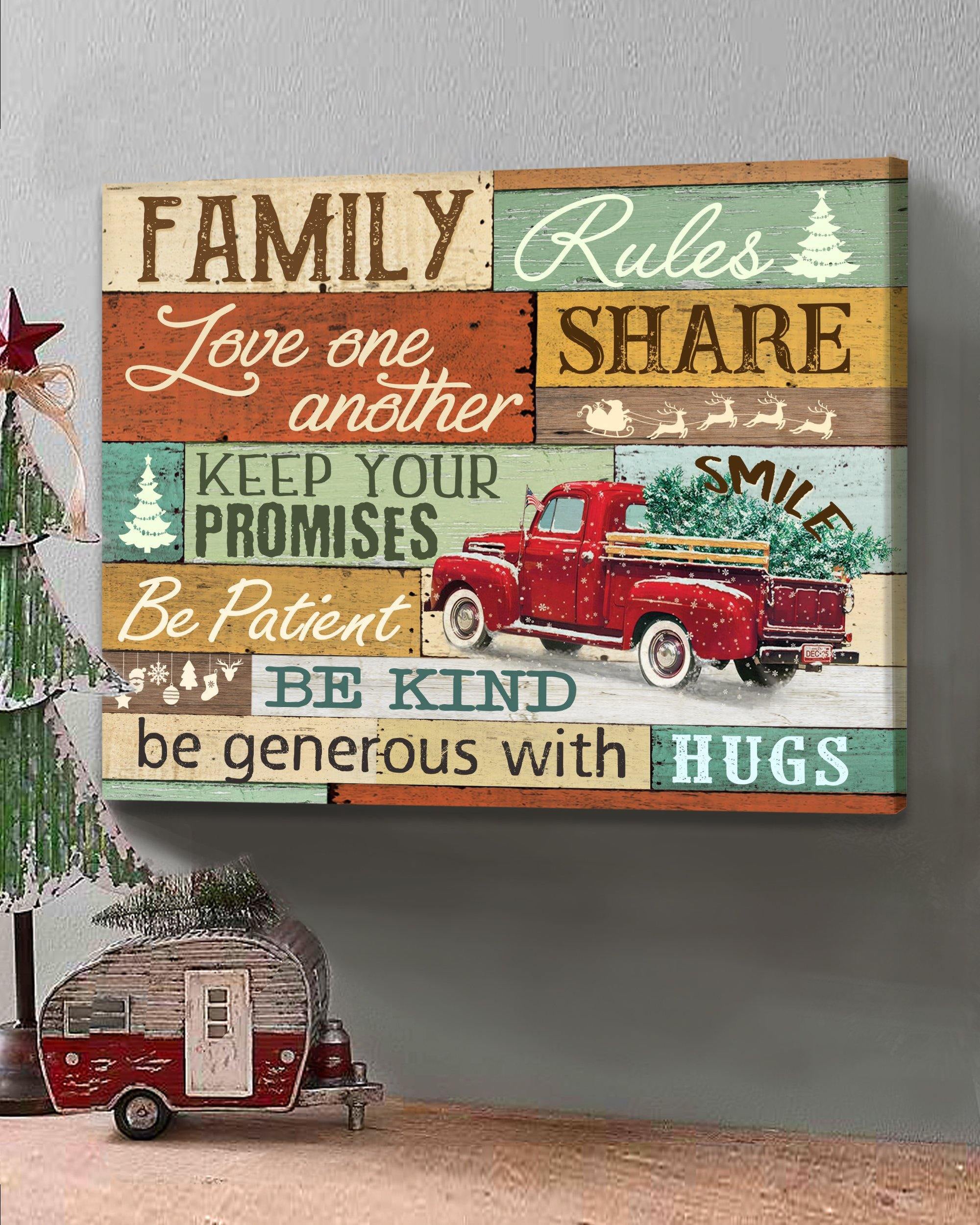 Top 10 Family Wall Art Canvas - Truck Family Rules Love One Another