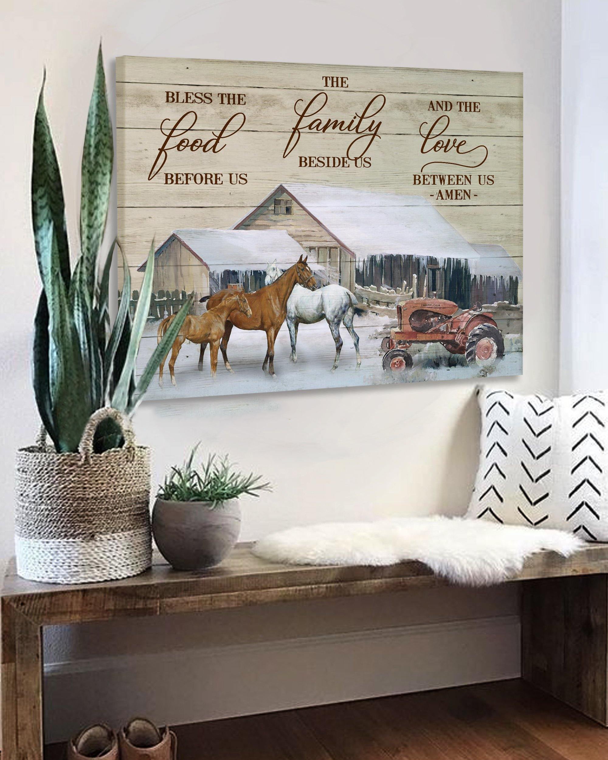 Top 10 Farmhouse Wall Art Canvas - Bless The Food Before Us The Family Beside Us