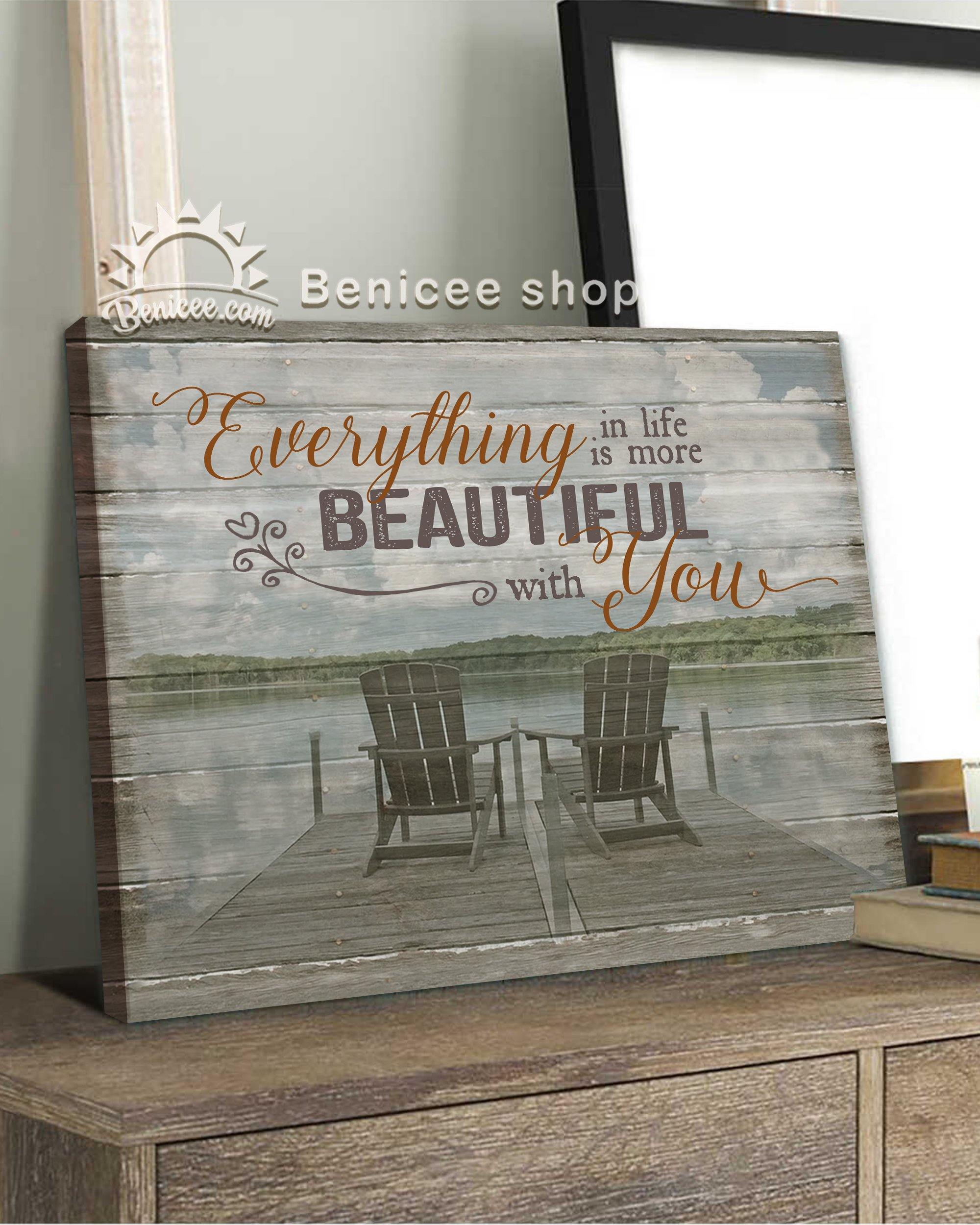 Top 3 Anniversary Gift Everything In Life Is More Beautiful With You Wall Art Canvas Empty Chair Lak