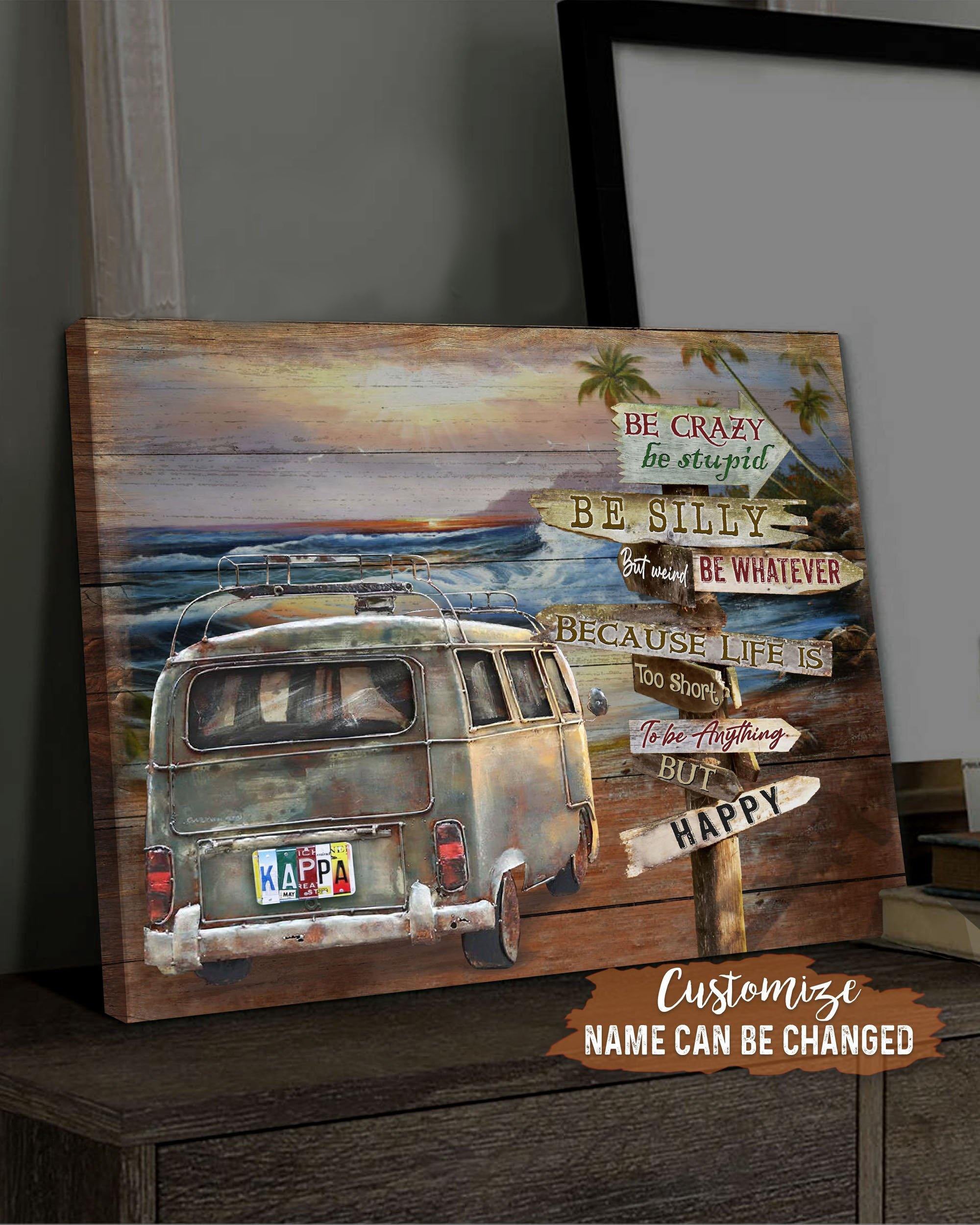 Top 3 Camper Canvas Decor - Custom Name Be Happy Wall Art Canvas