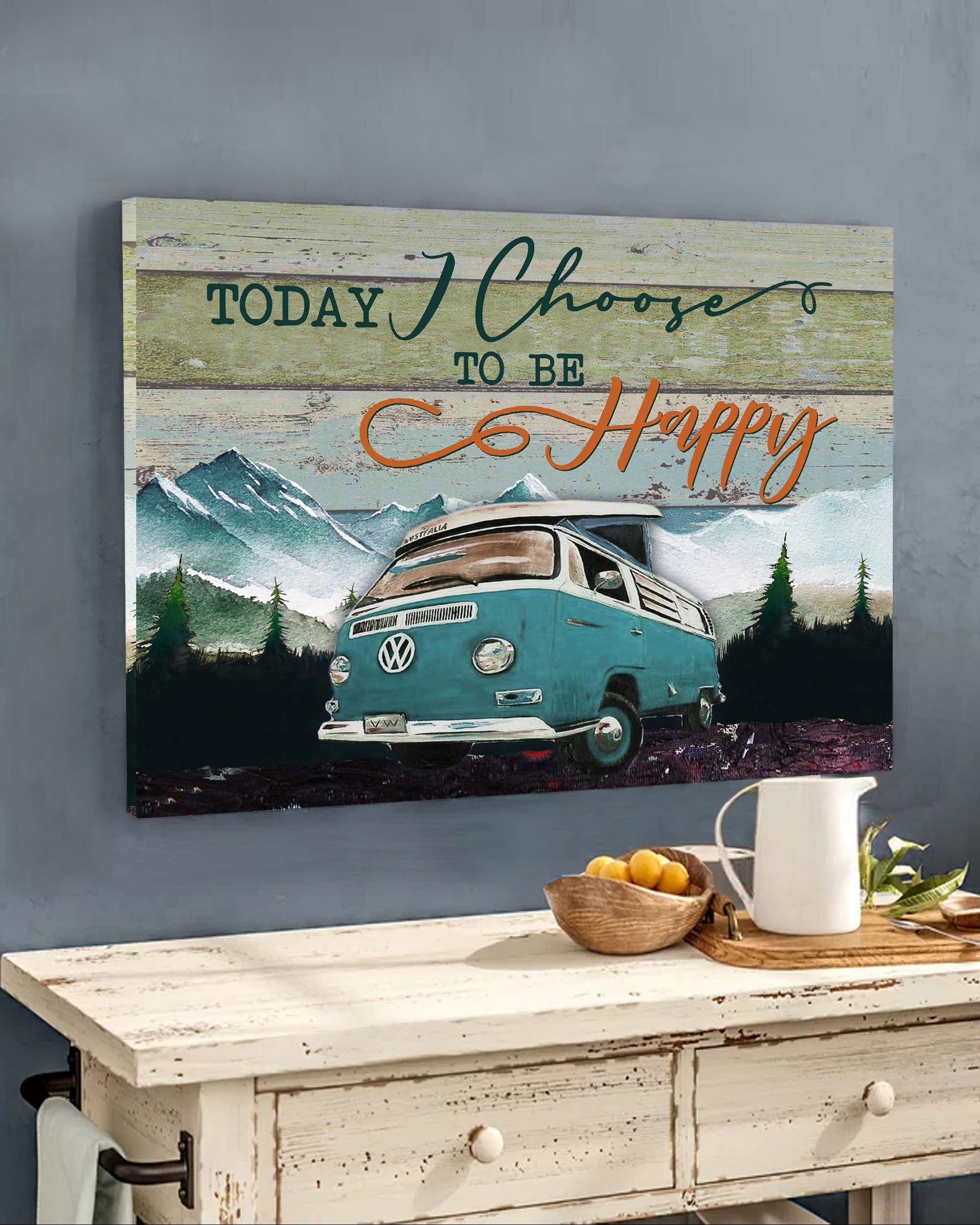 Top 3 Camping Canvas Decor - Today I Choose To Be Happy Wall Art Canvas Vw Camper Van