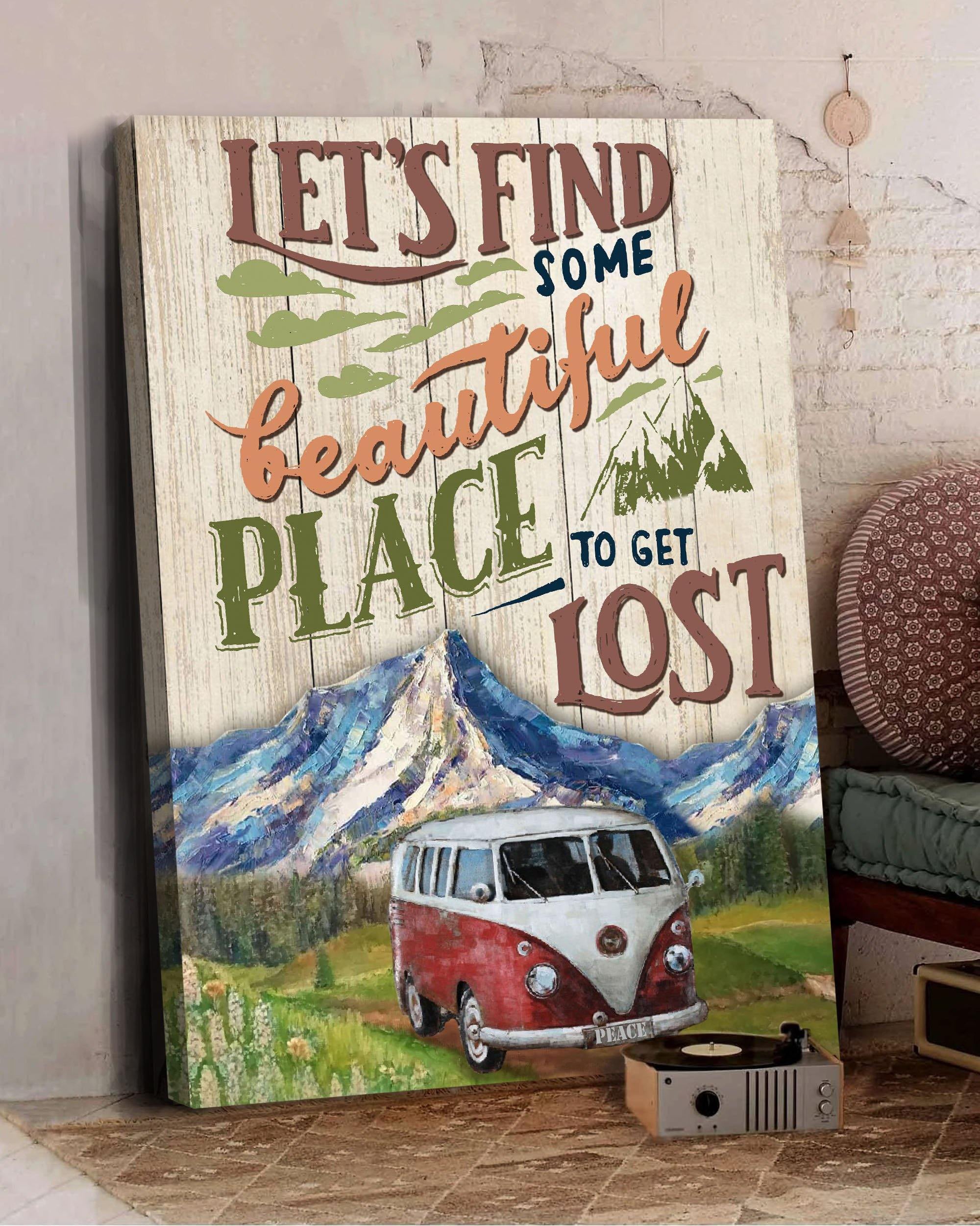 Top 3 Camping Canvas Print Get Lost Wall Art Canvas Wilderness Vw Camper Van