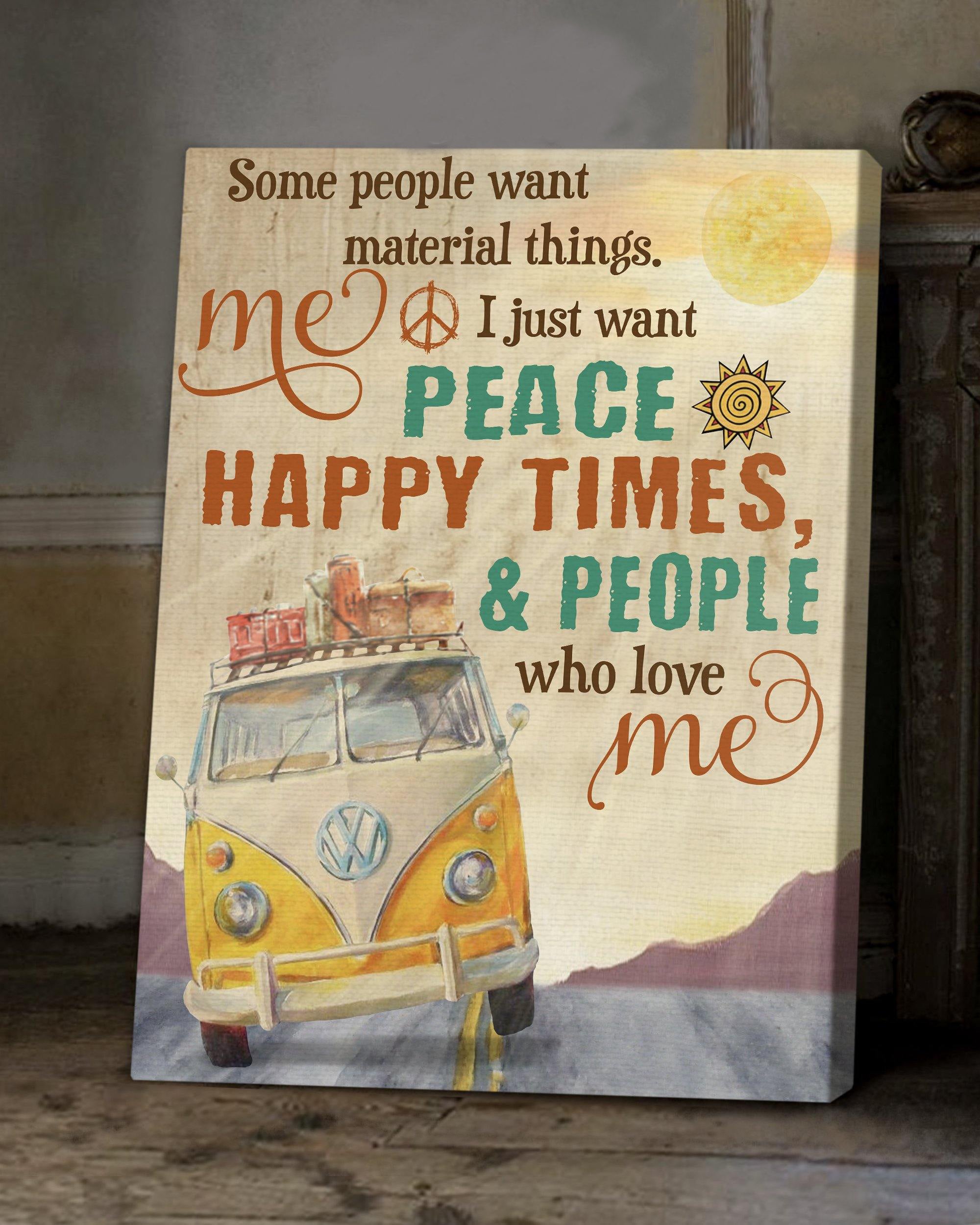 Top 3 Camping Canvas Print I Just Want Peace Wall Art Canvas Wilderness Vw Camper Van