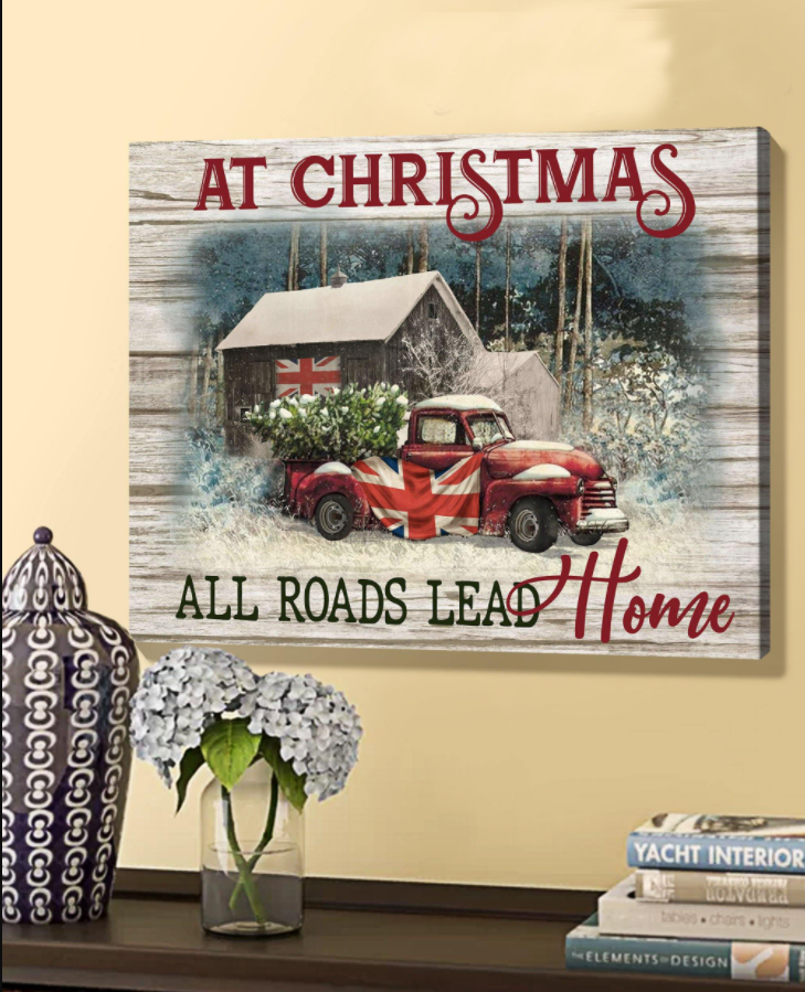 Top 3 Christmas Canvas Decor - Red Truck All Roads Lead Home Wall Art Canvas United Kingdom Flag