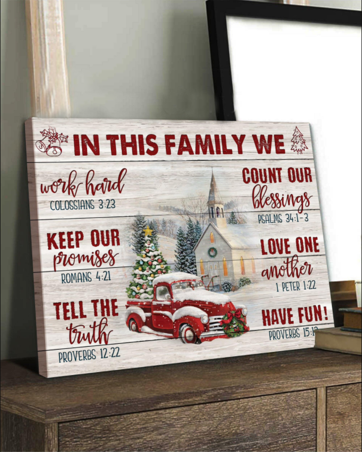 Top 3 Christmas Farm Canvas Decor - In This Family We Wall Art Canvas Red Color