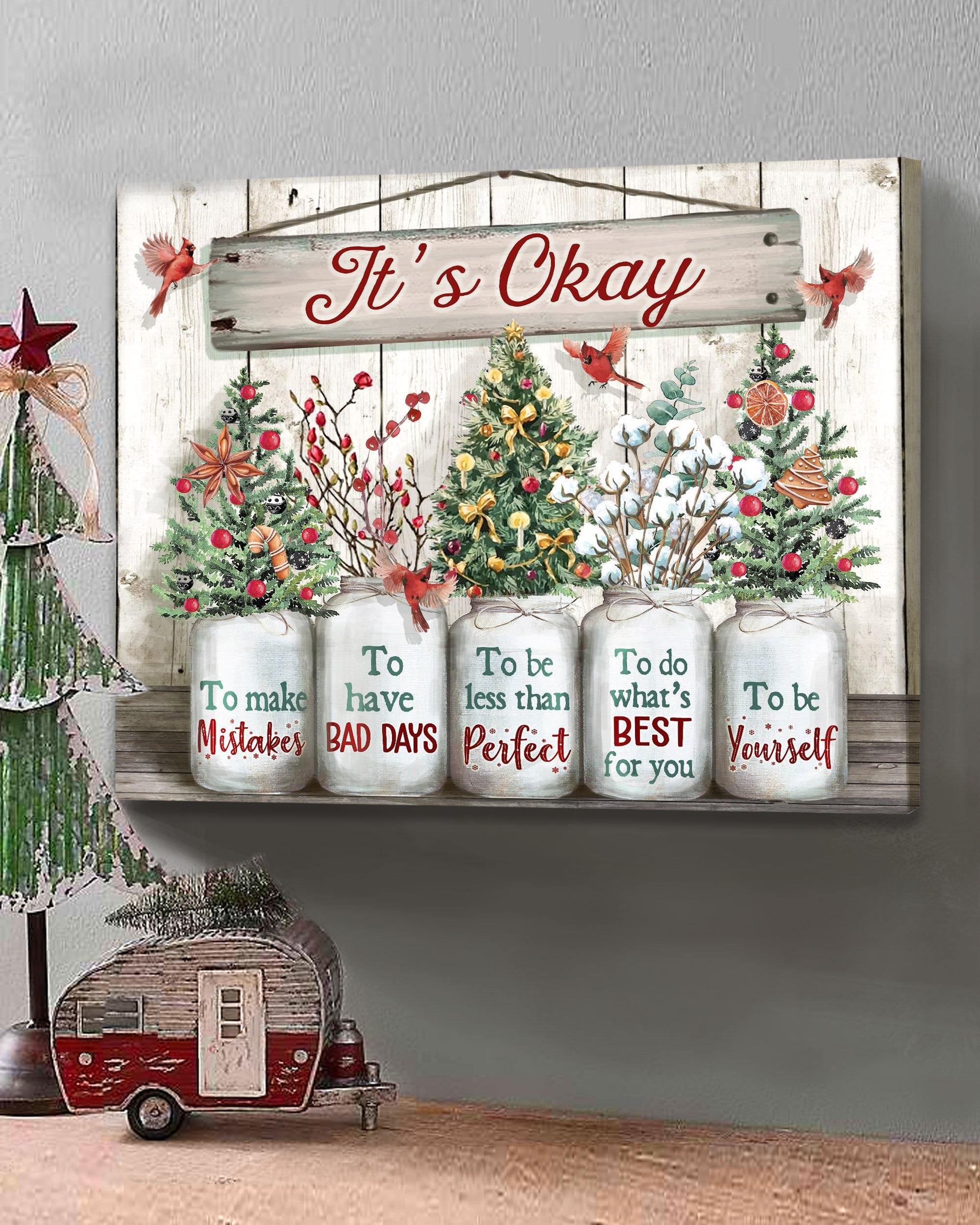 Top 3 Christmas Gift Wall Art Canvas - Its Okay Xmas Flower