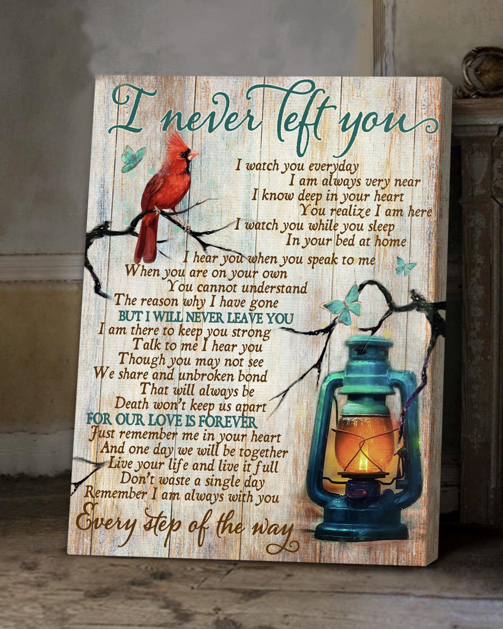 Top 3 Christmas Memorial Gift Wall Art Canvas - I Never Left You Red Cardinal