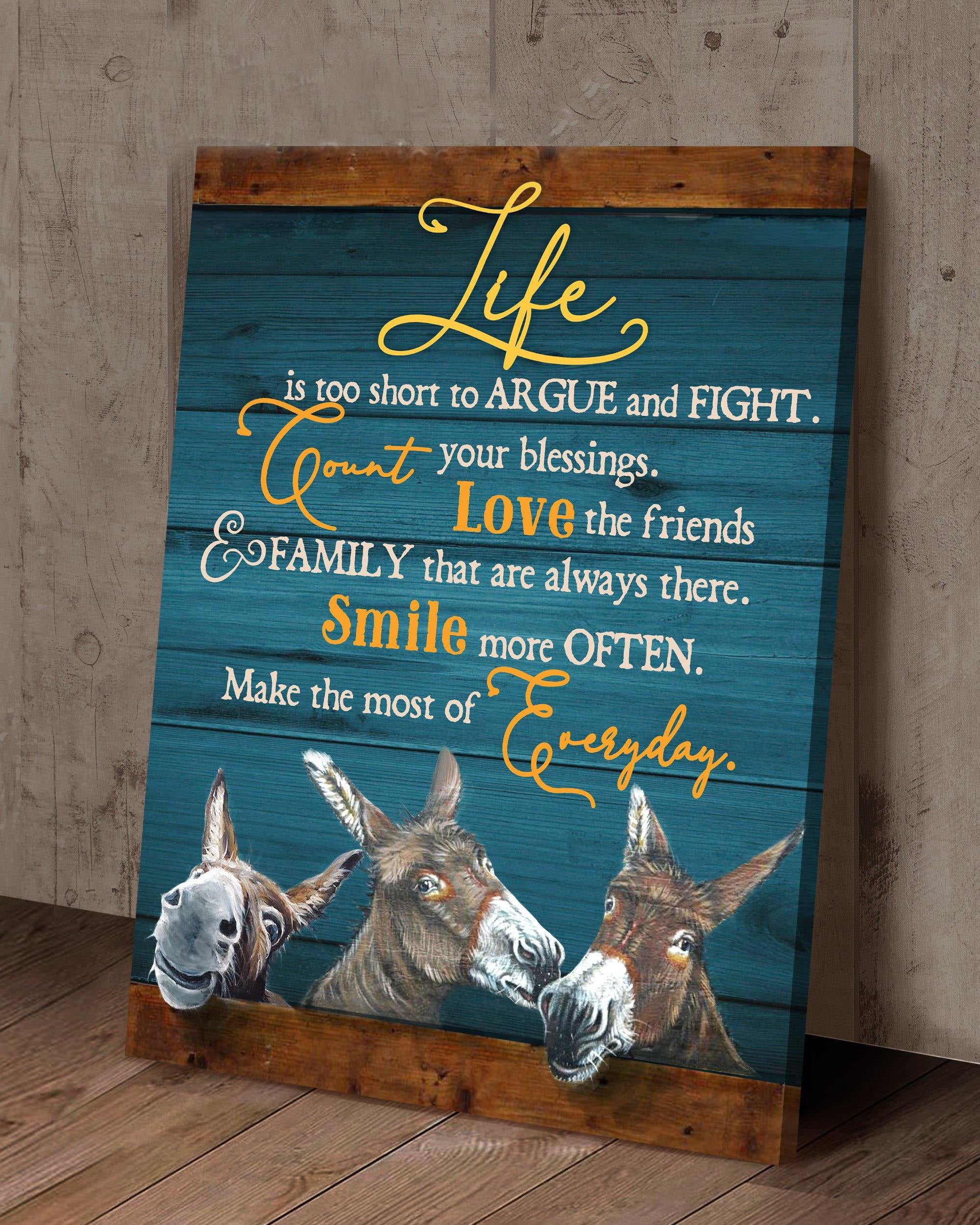 Top 3 Country Living Canvas Decor - Life Is Too Short To Argue And Fight Wall Art Canvas Donkey