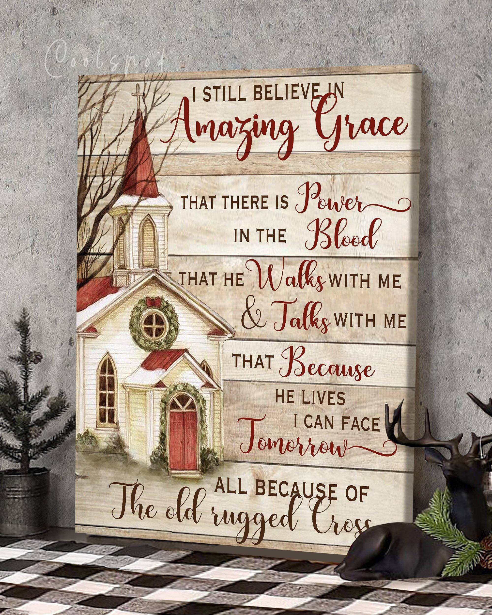 Top 3 Country Living Wall Art Canvas Decor - Amazing Grace Church Christmas