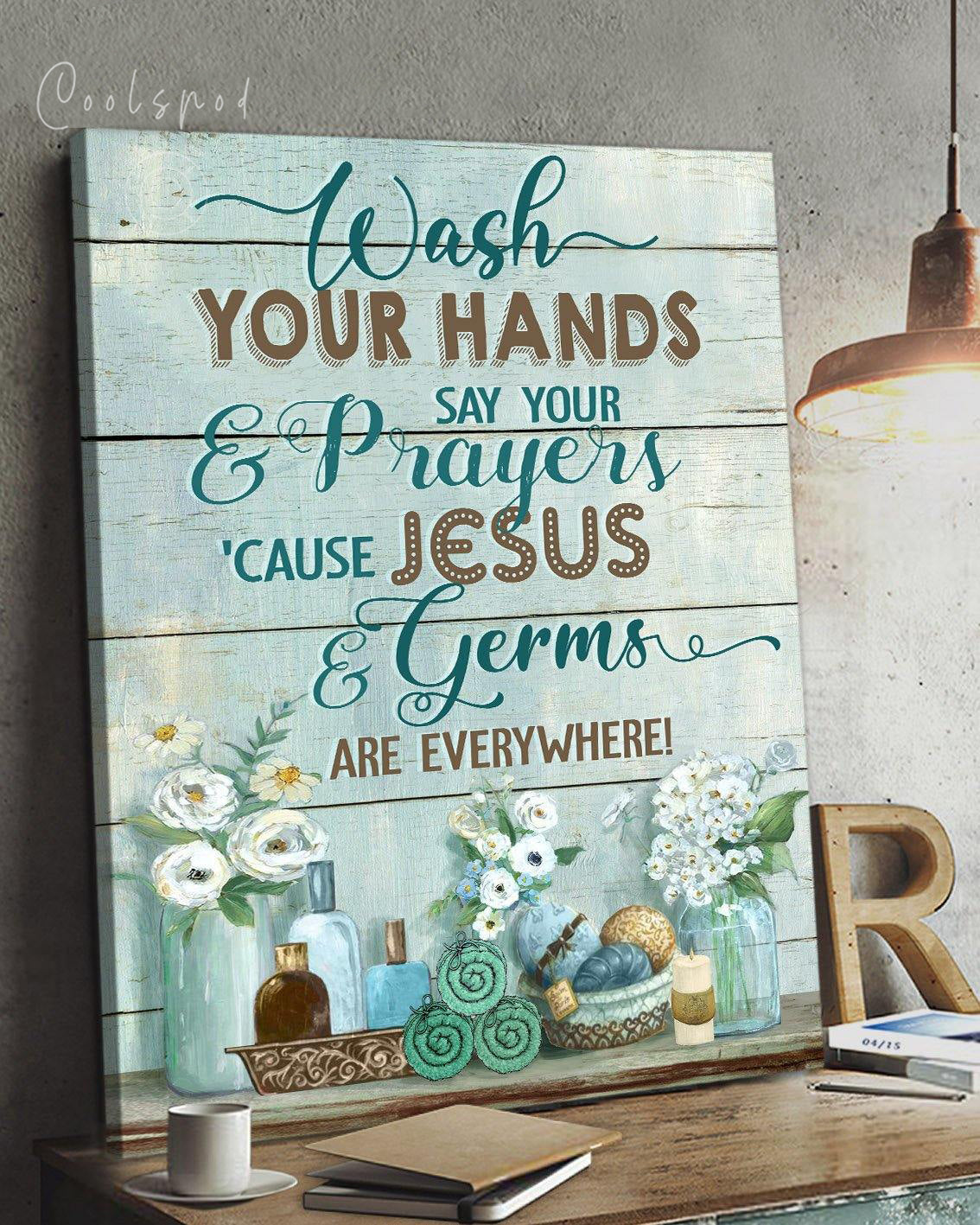 Top 3 Family Gift Bathroom Wall Art Canvas - Wash Your Hands And Say Prayers