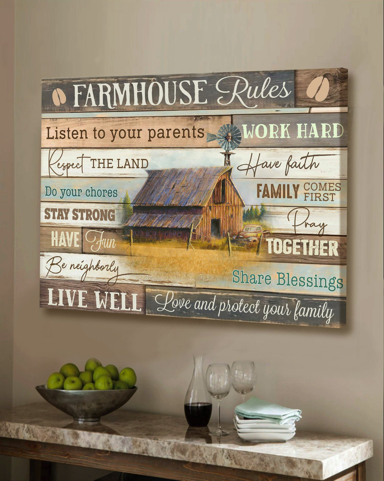 Top 3 Farmhouse Canvas Decor - Farmhouse Rules Wall Art Canvas Barn Vintage