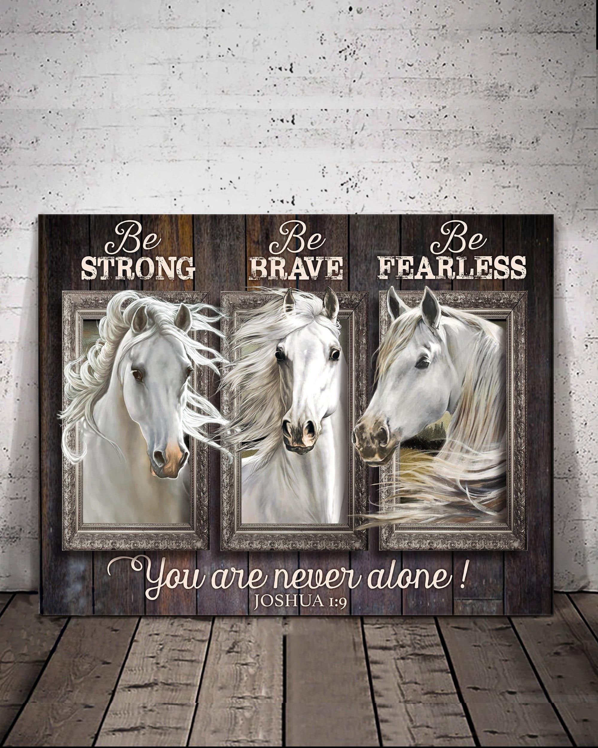 Top 3 Farmhouse Canvas Decor - You Are Never Alone White Horse Wall Art Canvas Brown