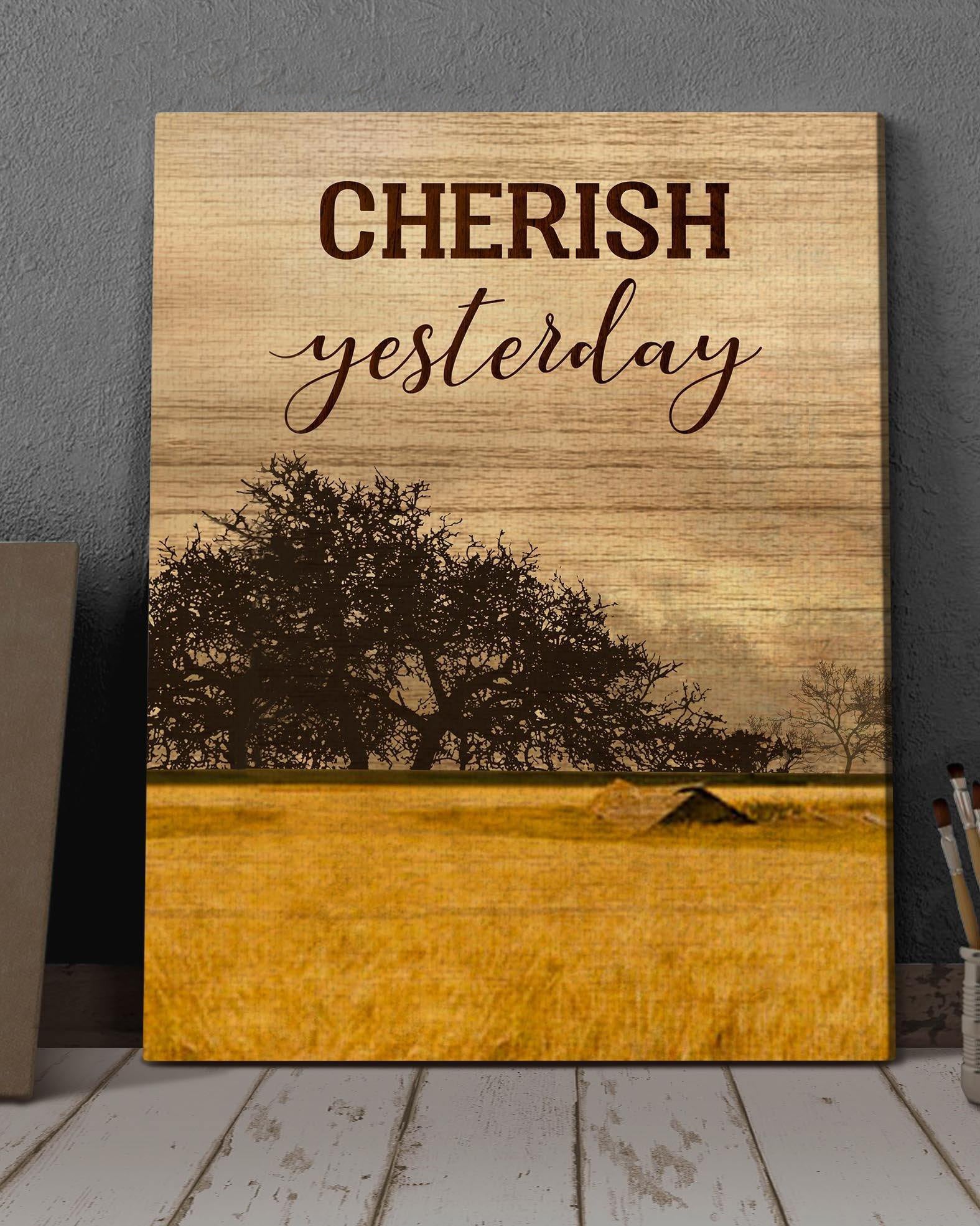 Top 3 Farmhouse Wall Art Canvas Decor - Cherish Yesterday Panel 1 - Yellow Barn