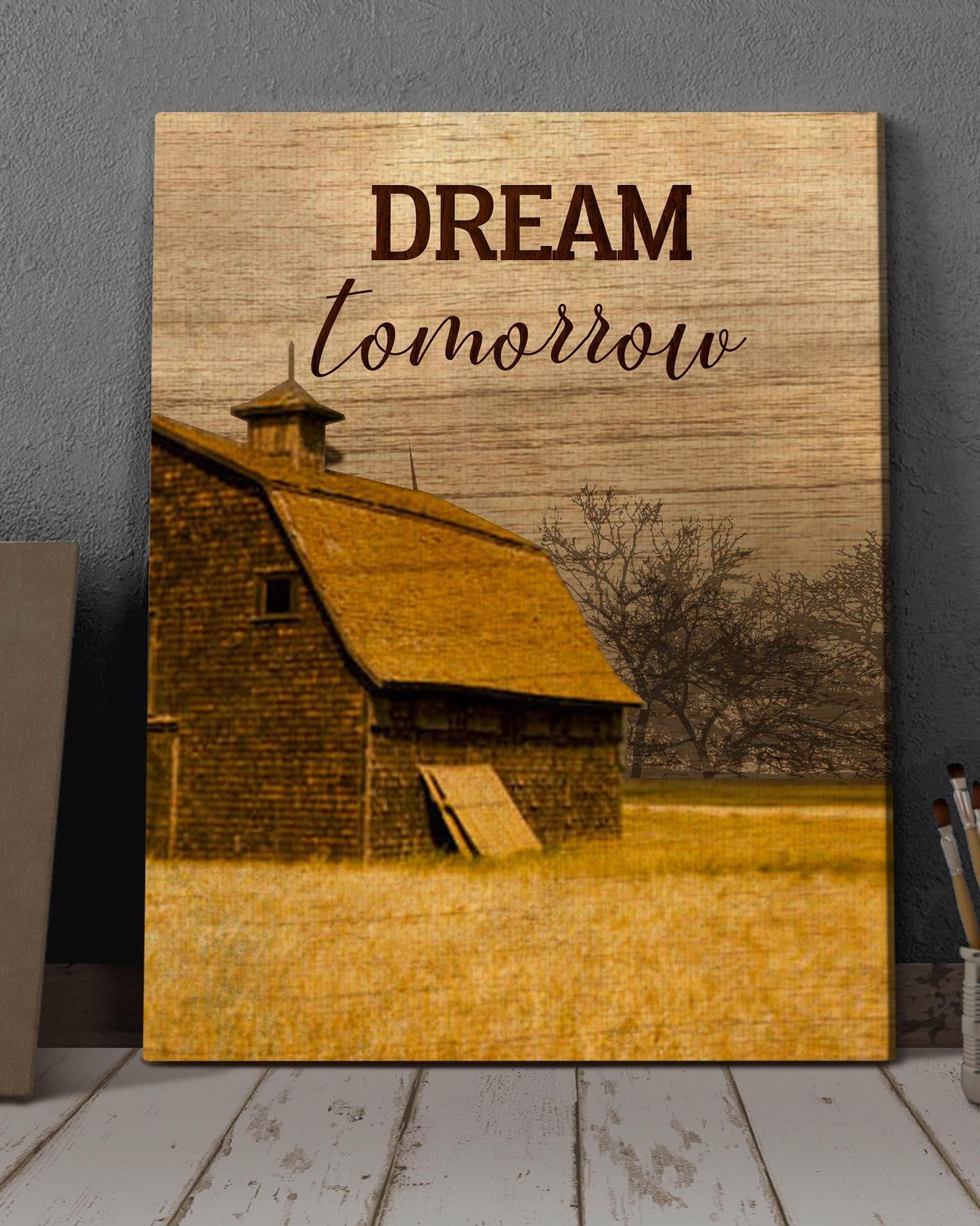 Top 3 Farmhouse Wall Art Canvas Decor - Dream Tomorrow Panel 3 Yellow Barn