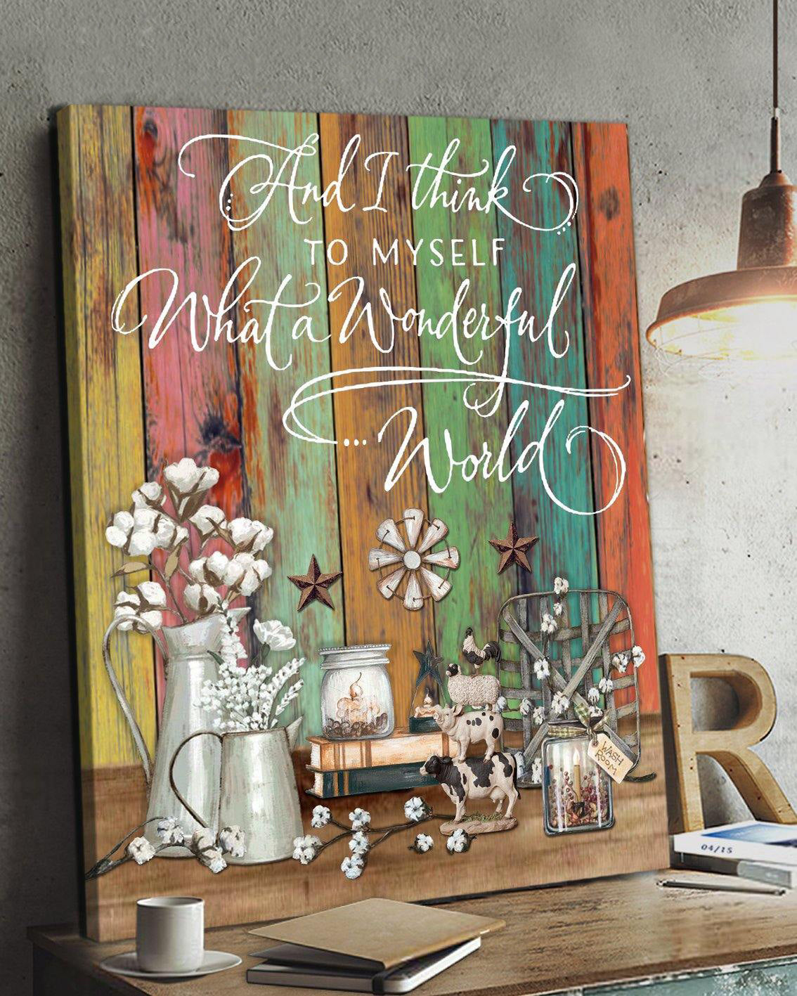 Top 3 Farmhouse Wall Art Canvas Decor - What A Wonderful World Rustic Vintage