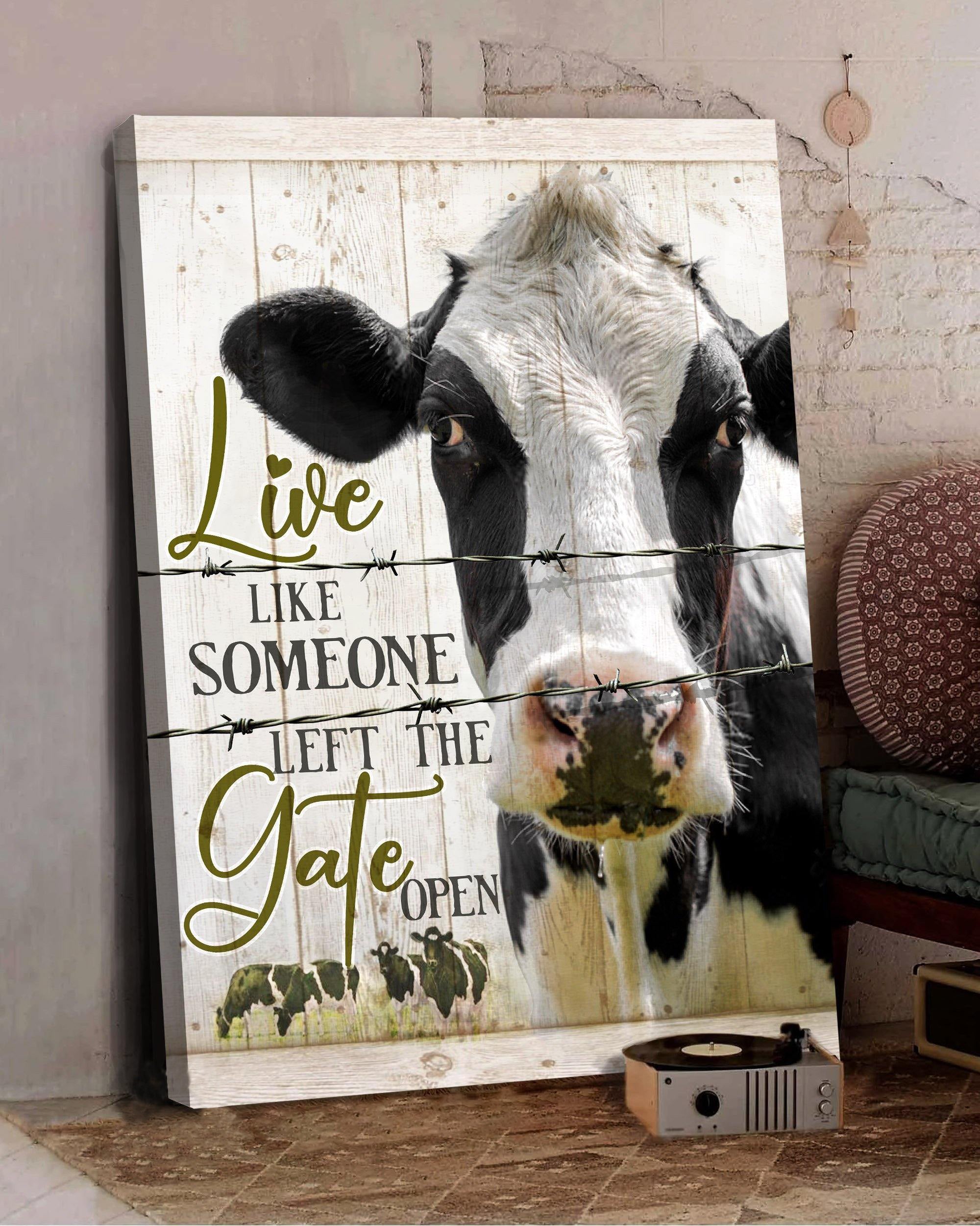 Top 3 Farming Canvas Decor - Live Like Someone Left The Gate Open Wall Art Canvas Holstein