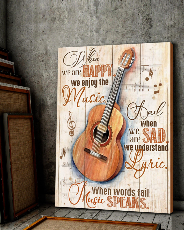 Top 3 Guitar Canvas Decor - When Words Fail Music Speaks Wall Art Canvas