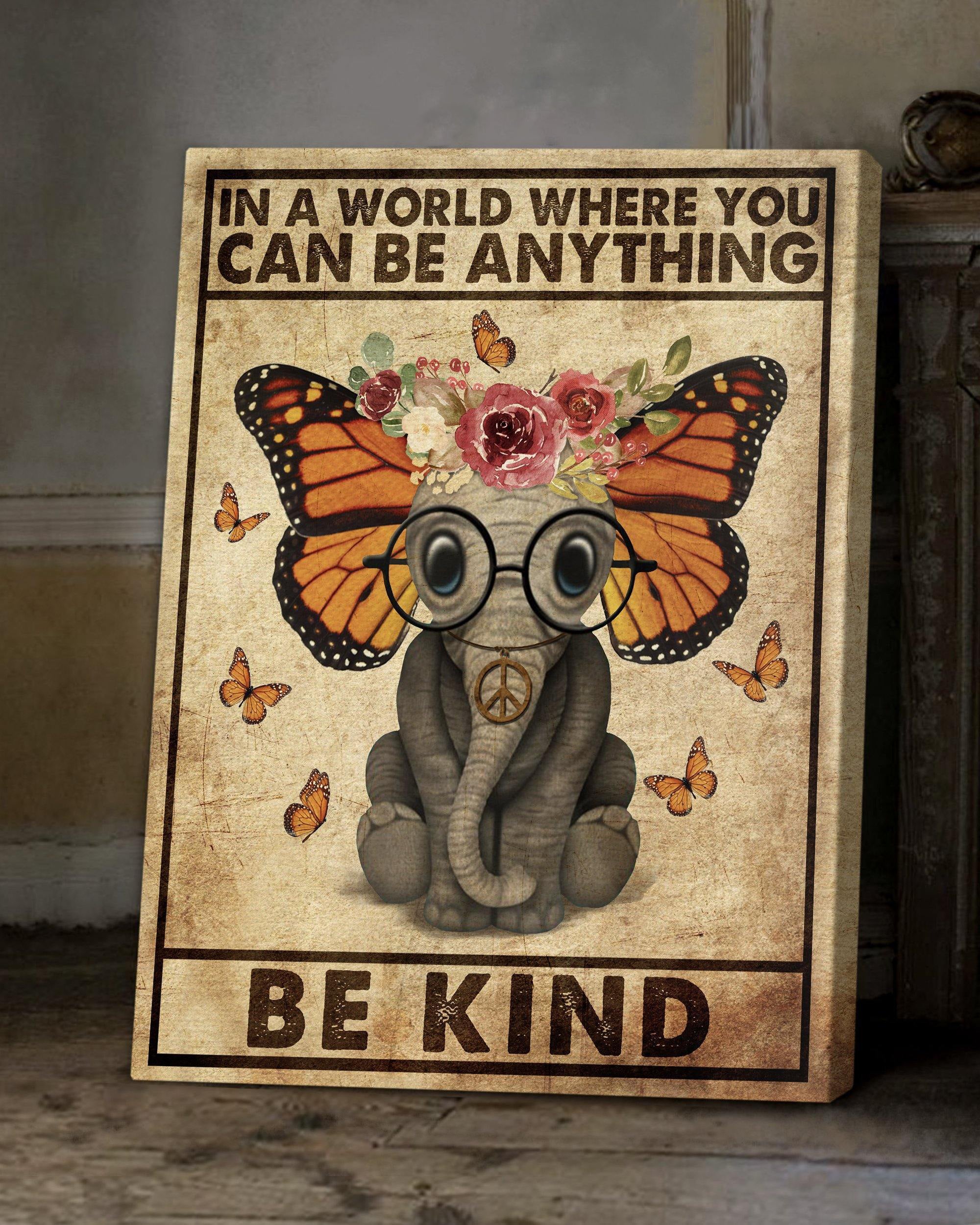 Top 3 Hippie Canvas Decor - Be Kind Wall Art Canvas Elephant Butterfly