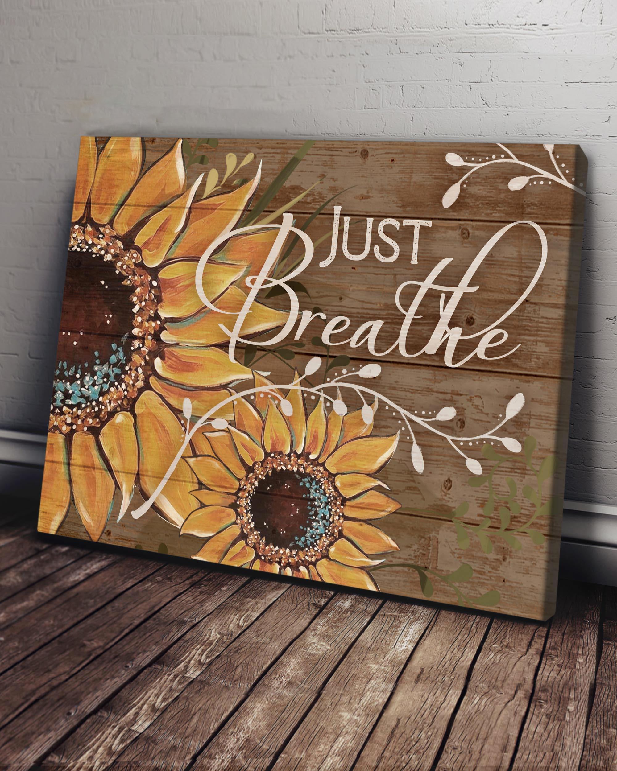 Top 3 Hippie Canvas Decor - Just Breathe Sunflower Wall Art Canvas Vintage Version