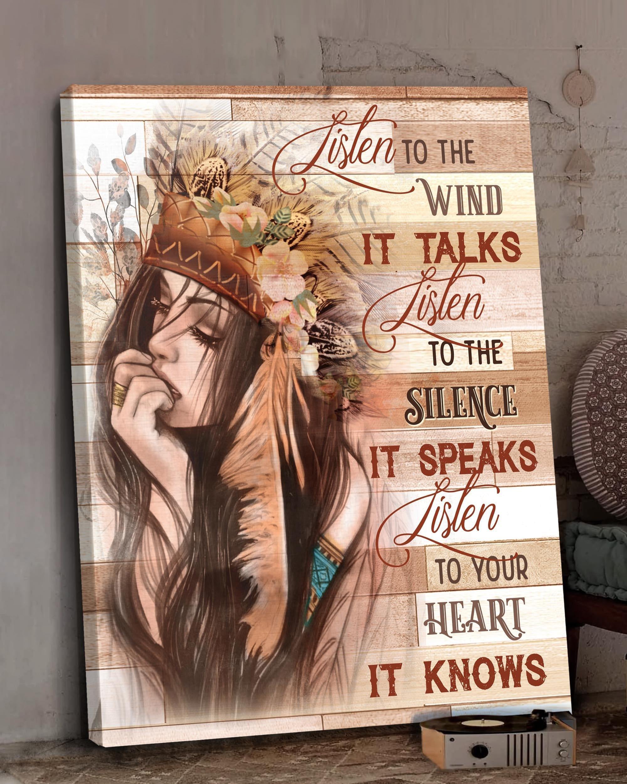 Top 3 Hippie Canvas Decor - Listen To Your Heart It Knows Wall Art Canvas Native American