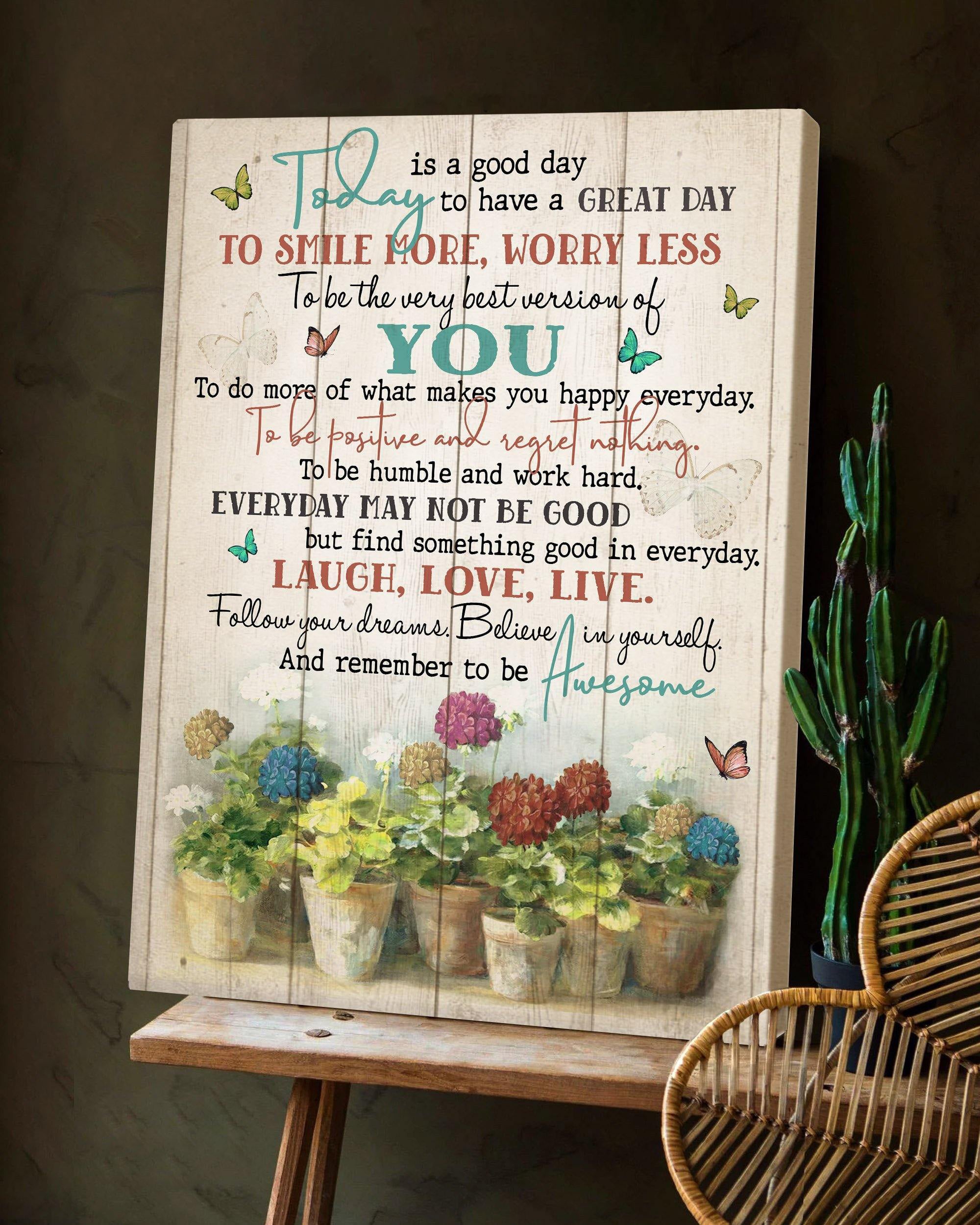 Top 3 Hippie Canvas Decor - Today Is A Good Day Wall Art Canvas Colorful Flower Pot